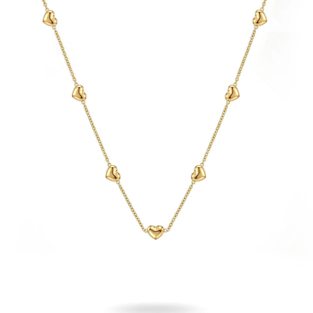 QIAOREN 11731Elegant Minimalist Multi Heart Necklace Gold Stainless Steel 3D Puffy Love Heart Station Jewelry Gift for Women