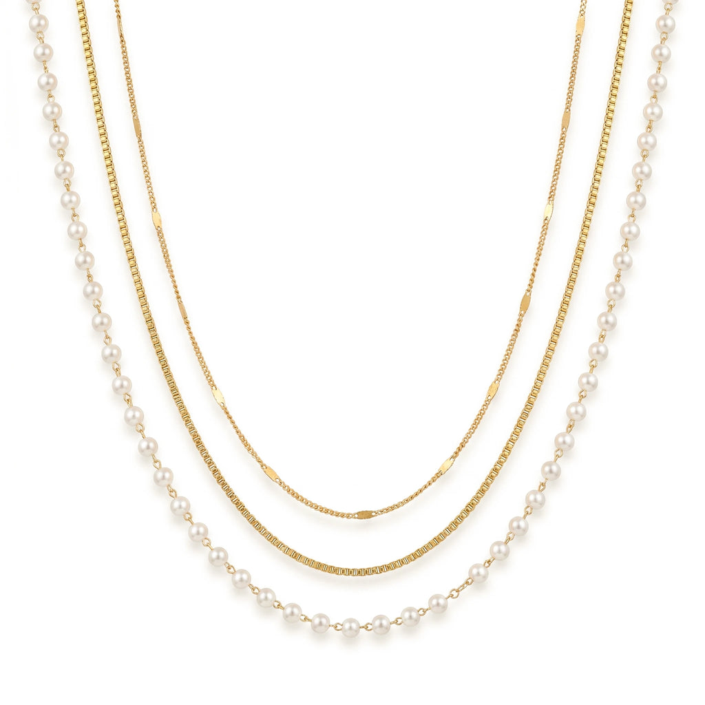 QIAOREN 11623 Tarnish Free 18K Gold Stainless Steel 3 Layered Waist Chain Pearl Beaded Body Chain for Women