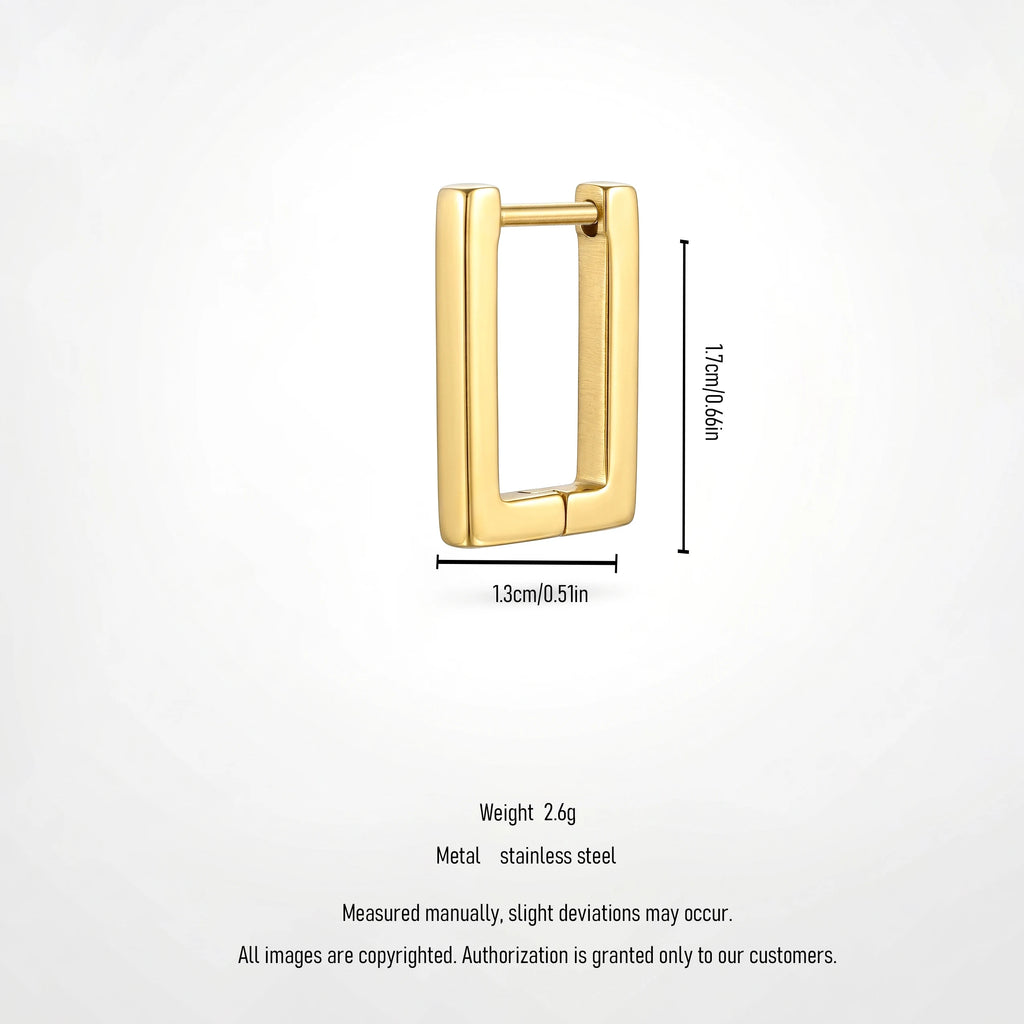 QIAOREN 12567 Smooth Polished Rectangle Huggie Hoops Glossy Gold Stainless Steel Geometric Earrings Fashion Jewelry