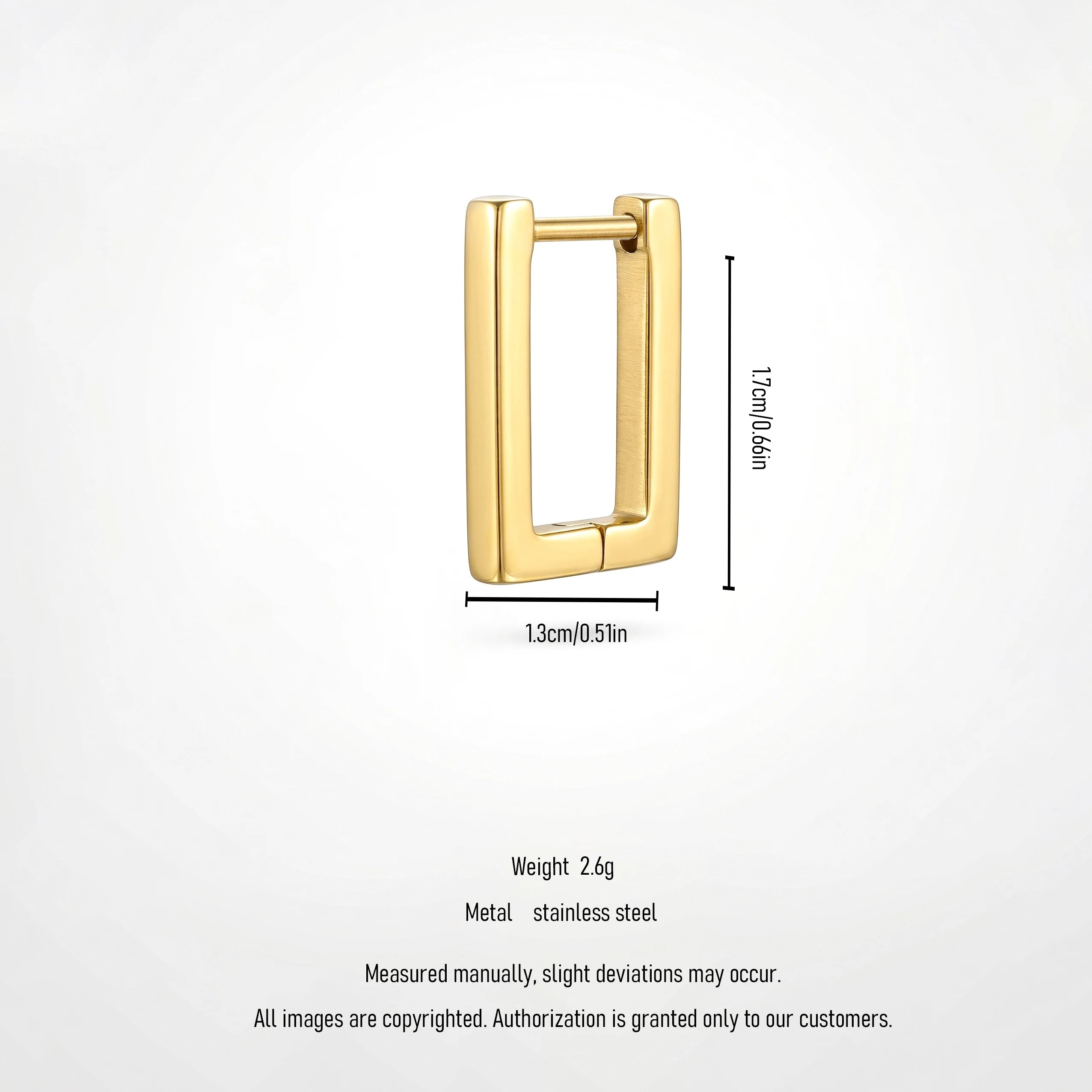QIAOREN 12567 Smooth Polished Rectangle Huggie Hoops Glossy Gold Stainless Steel Geometric Earrings Fashion Jewelry