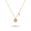 QIAOREN 13537 Dainty Chain Necklace with Round White Cat Eye & Tiny Zircon Dual Charms Necklace