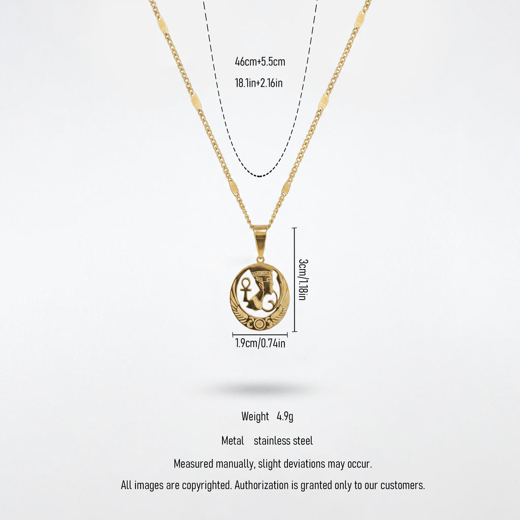 QIAOREN 11858 Trendy Egyptian Pharaoh Ankh Pendant Necklace Stainless Steel 18K Gold Plated Jewelry for Women Men US EU Hot
