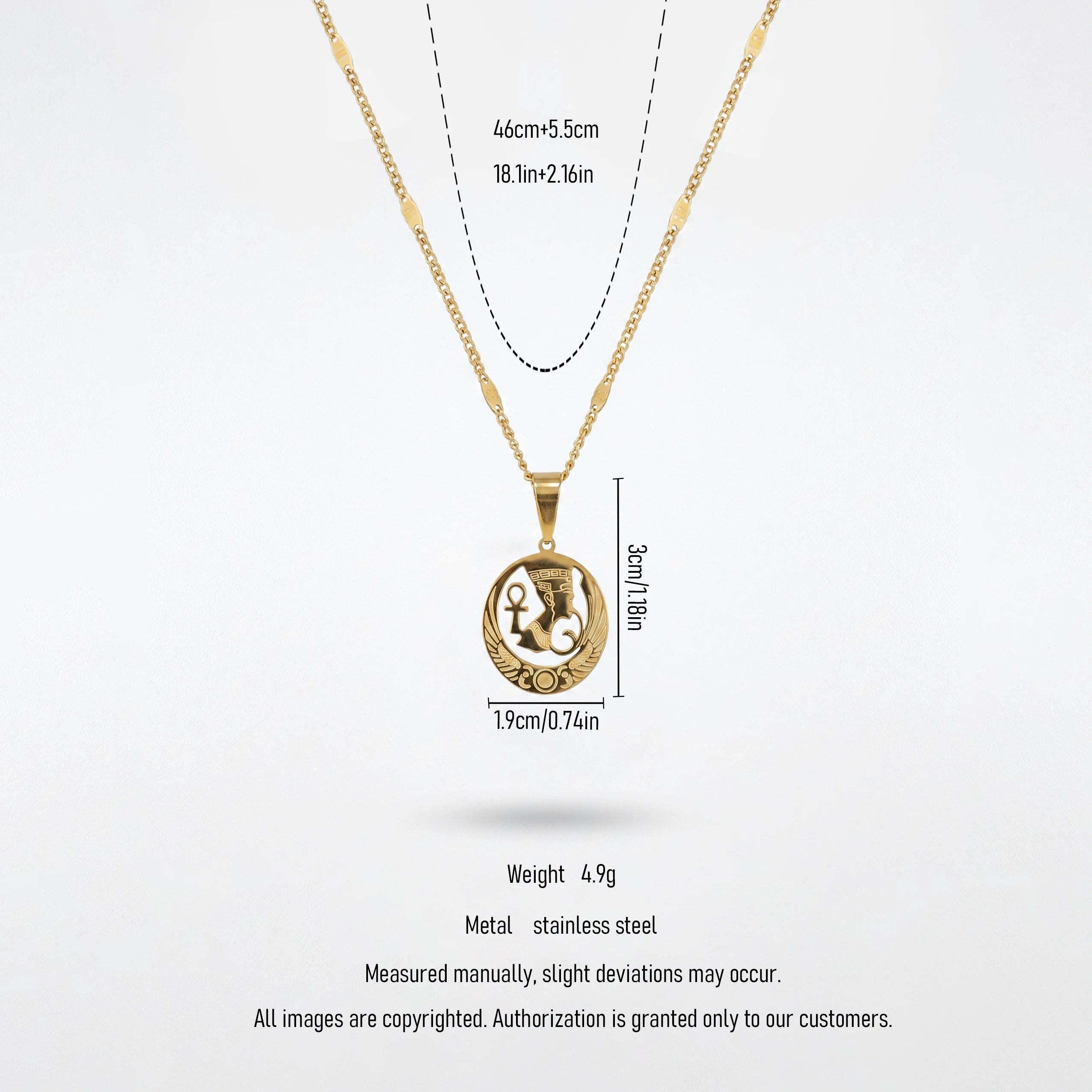 QIAOREN 11858 Trendy Egyptian Pharaoh Ankh Pendant Necklace Stainless Steel 18K Gold Plated Jewelry for Women Men US EU Hot