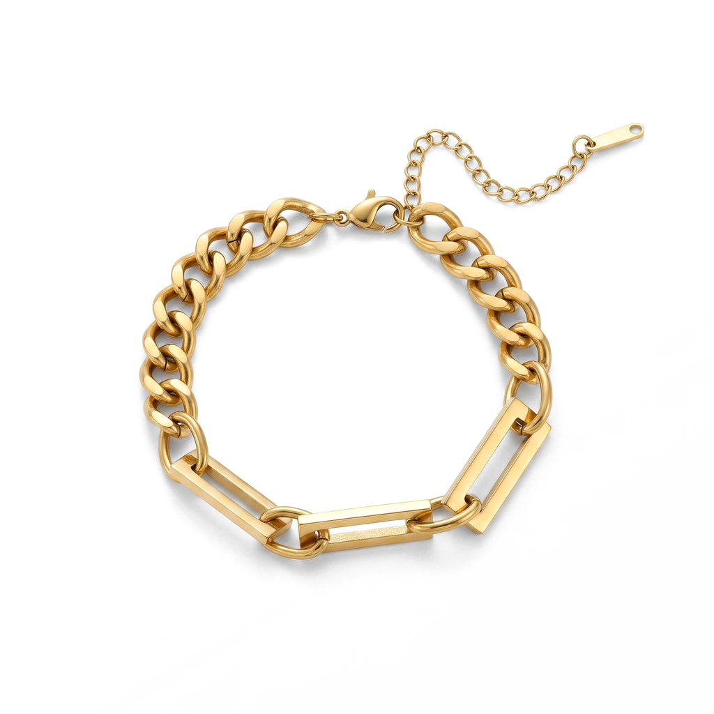 QIAOREN 13306 Stainless Steel Paperclip Cuban Link Chain Bracelet Waterproof Gold Chunky Bracelet for Women