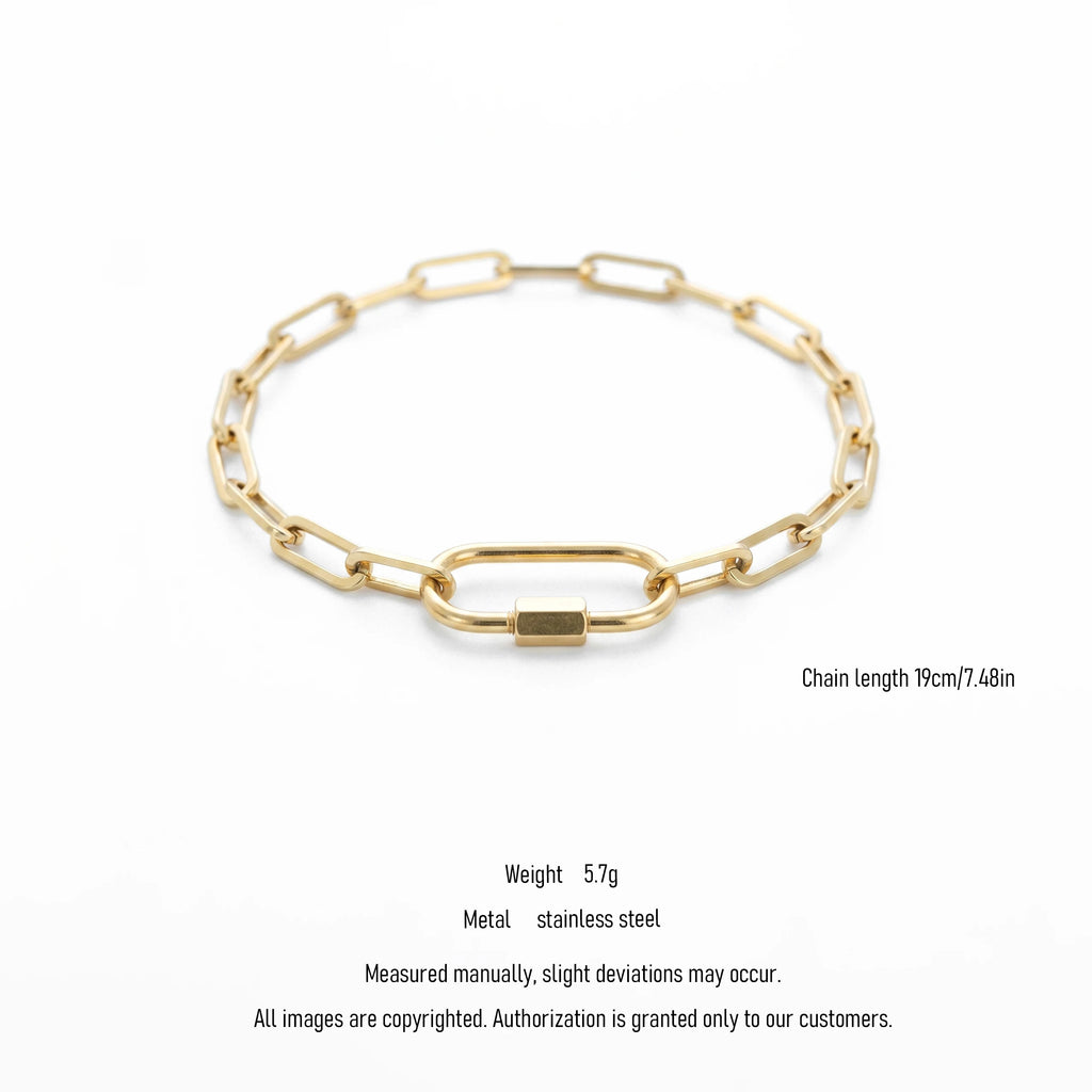 QIAOREN 11049 Minimalist Gold Paperclip Bracelet Stainless Steel Waterproof Chain Bracelet for Women Luxury Style