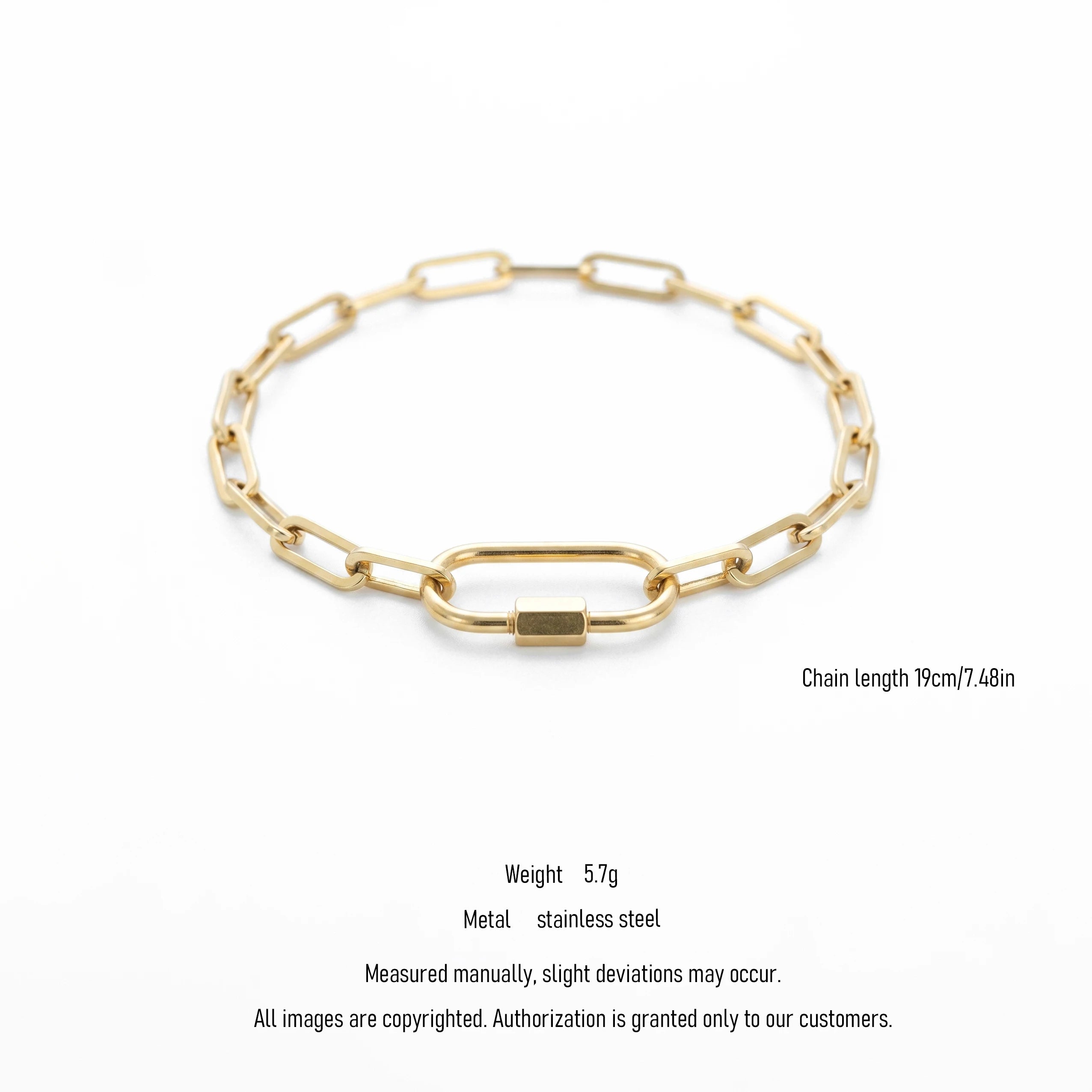 QIAOREN 11049 Minimalist Gold Paperclip Bracelet Stainless Steel Waterproof Chain Bracelet for Women Luxury Style