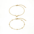 QIAOREN 11671 Tarnish Free 18K Gold Stainless Steel Anklet Set Starfish & Beaded Chain Beach Foot Jewelry