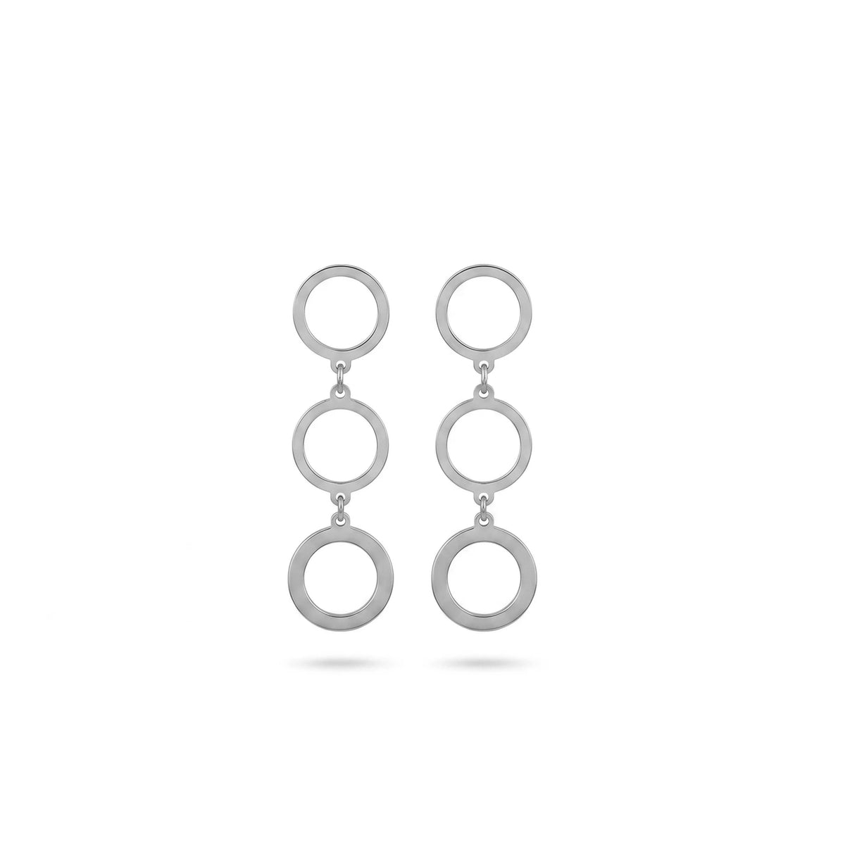 QIAOREN 11856 Trendy Triple Circle Dangle Earrings Stainless Steel Gold Geometric Hollow Ring Drop Earrings for Women US EU