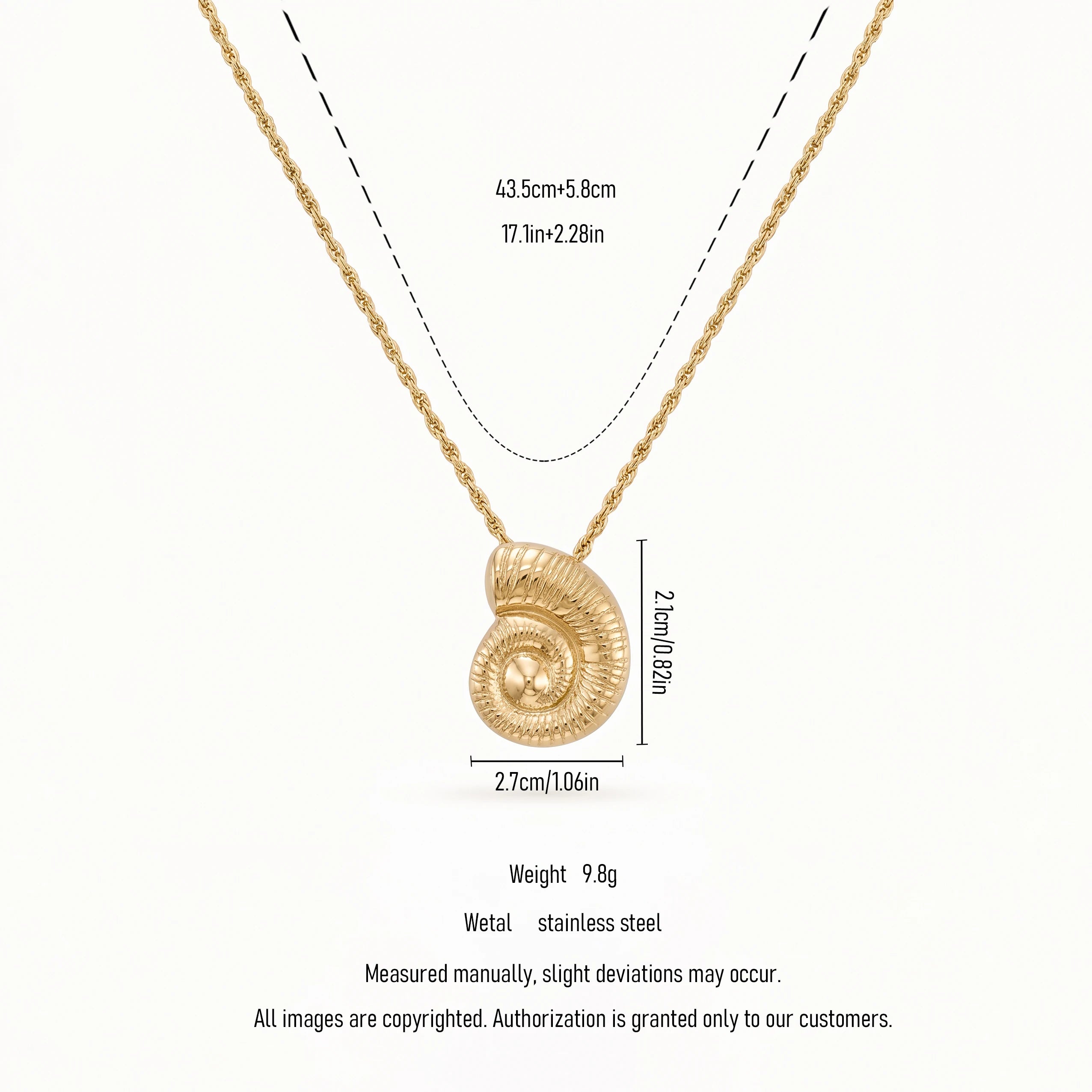QIAOREN 11725 Retro Embossed Conch Pendant Necklace Gold Stainless Steel Twist Rope Chain Nautical Jewelry for Western Girls