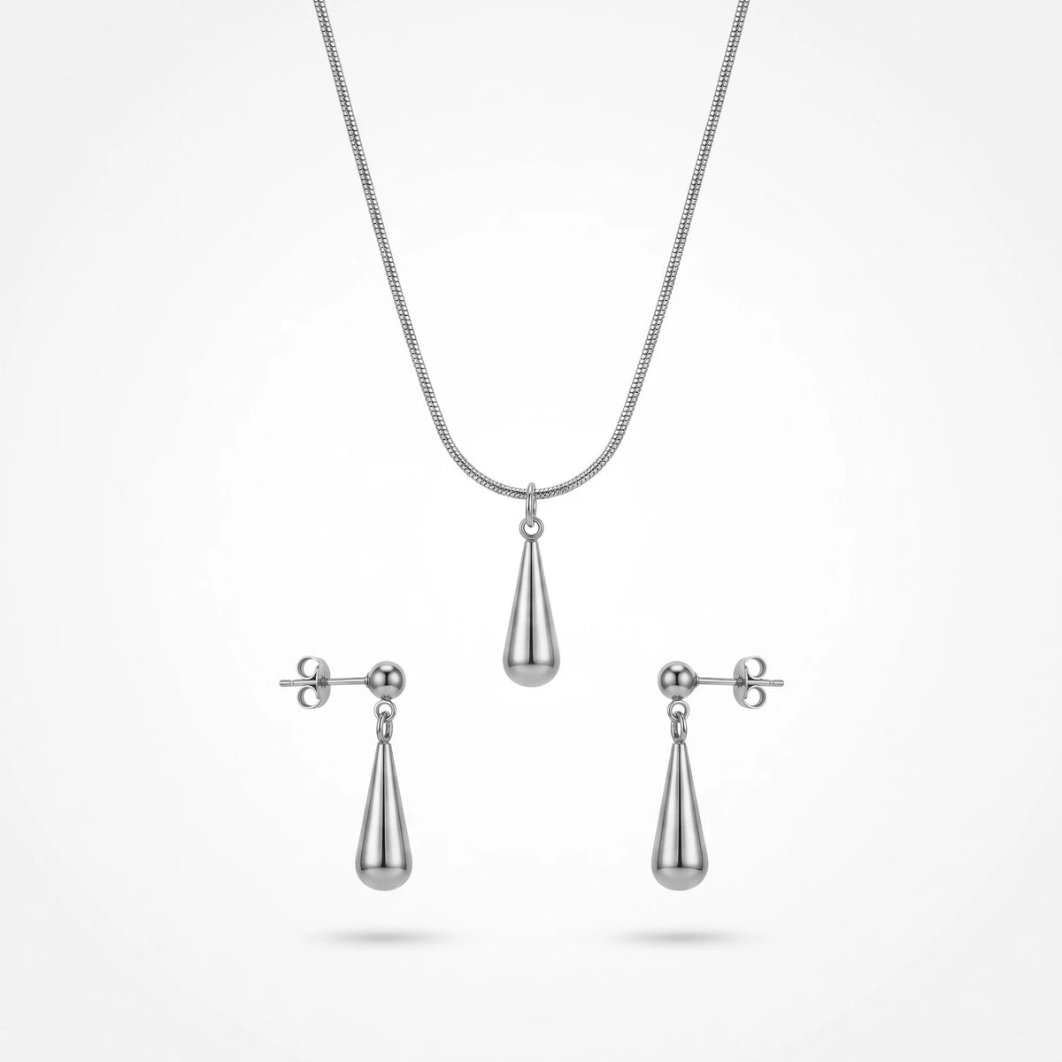 QIAOREN 10606 Women's Teardrop Pendant Necklace Earring Set 18K Gold Plated Stainless Steel Waterproof Tarnish Free Jewelry