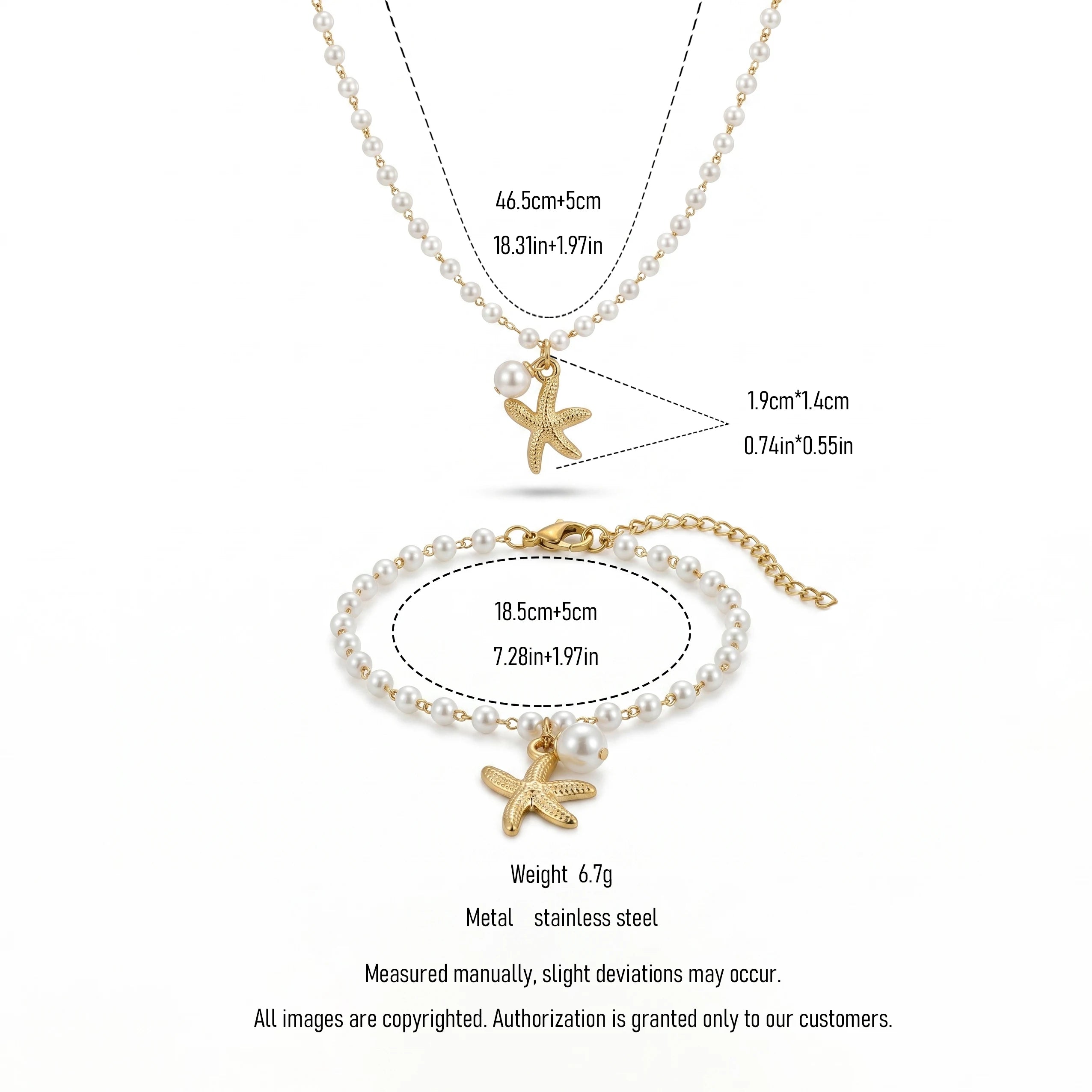 QIAOREN 11492 Waterproof Tarnish Resistant 18K Gold Plated Stainless Steel Pearl Starfish Jewelry Set