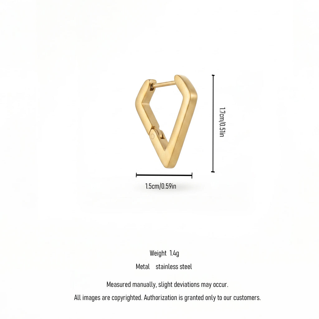QIAOREN 12581 Matte Inverted Triangle Huggie Hoop Earrings PVD 18K Gold Stainless Steel Hypoallergenic Geometric Ear Buckle