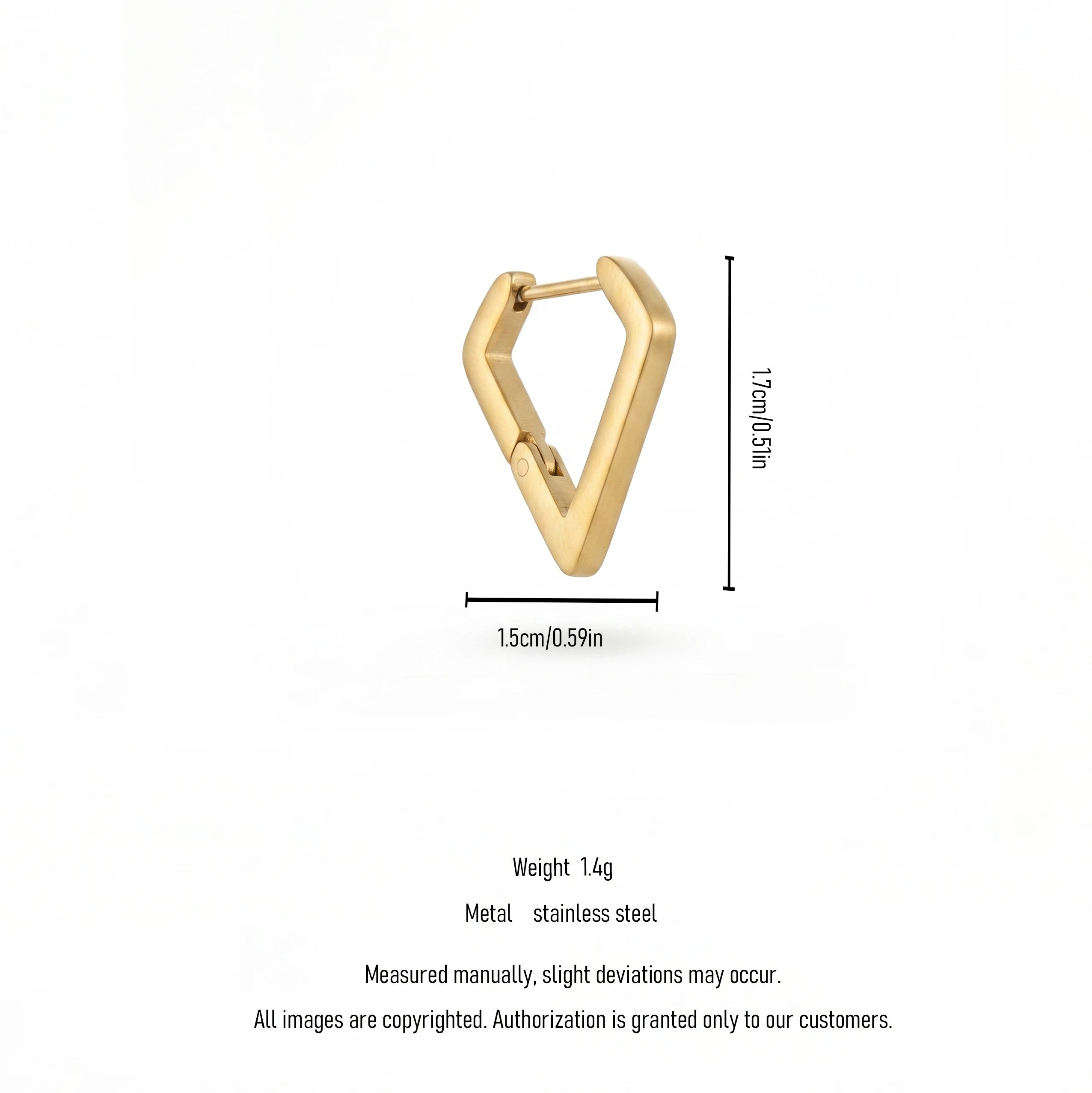 QIAOREN 12581 Matte Inverted Triangle Huggie Hoop Earrings PVD 18K Gold Stainless Steel Hypoallergenic Geometric Ear Buckle