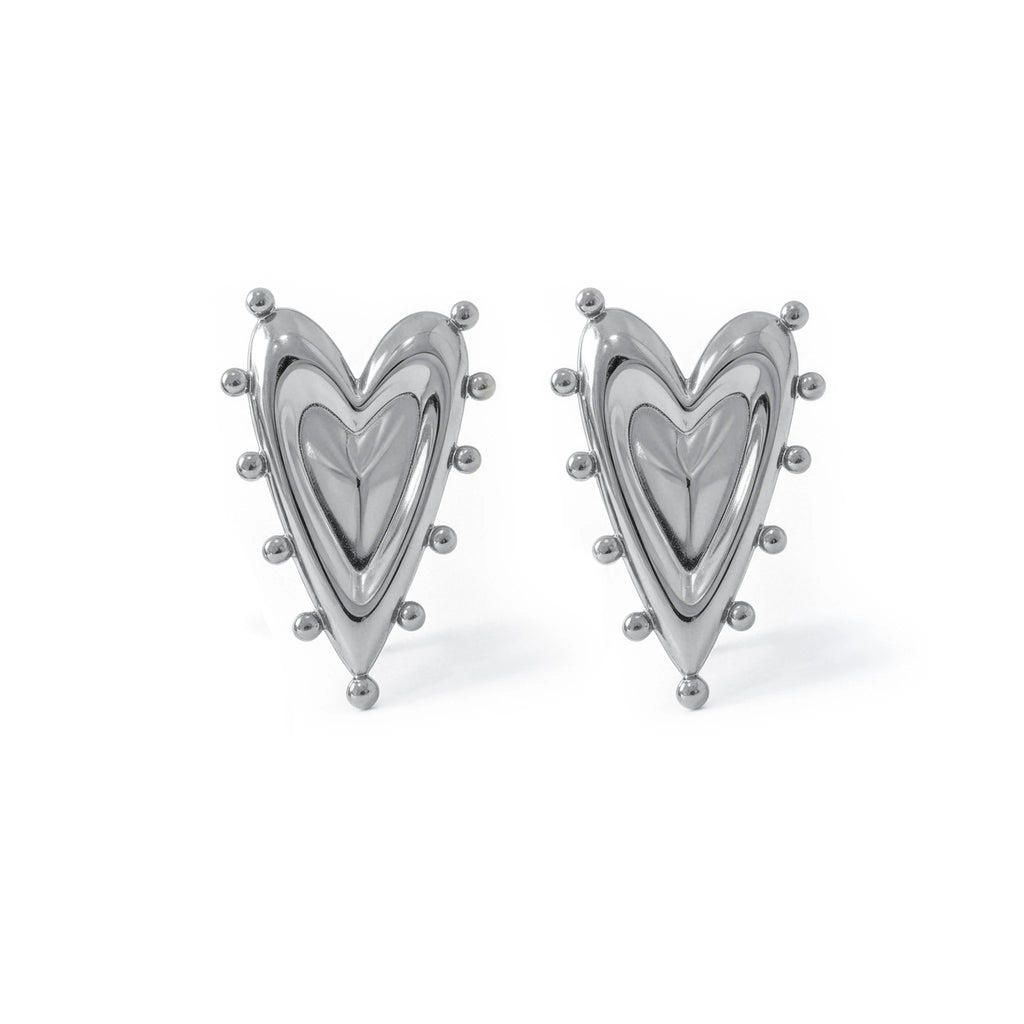 QIAOREN11789 Waterproof Stainless Steel Heart Stud Earrings 18K Gold Plated Studded Border Love Heart Jewelry US EU Gift