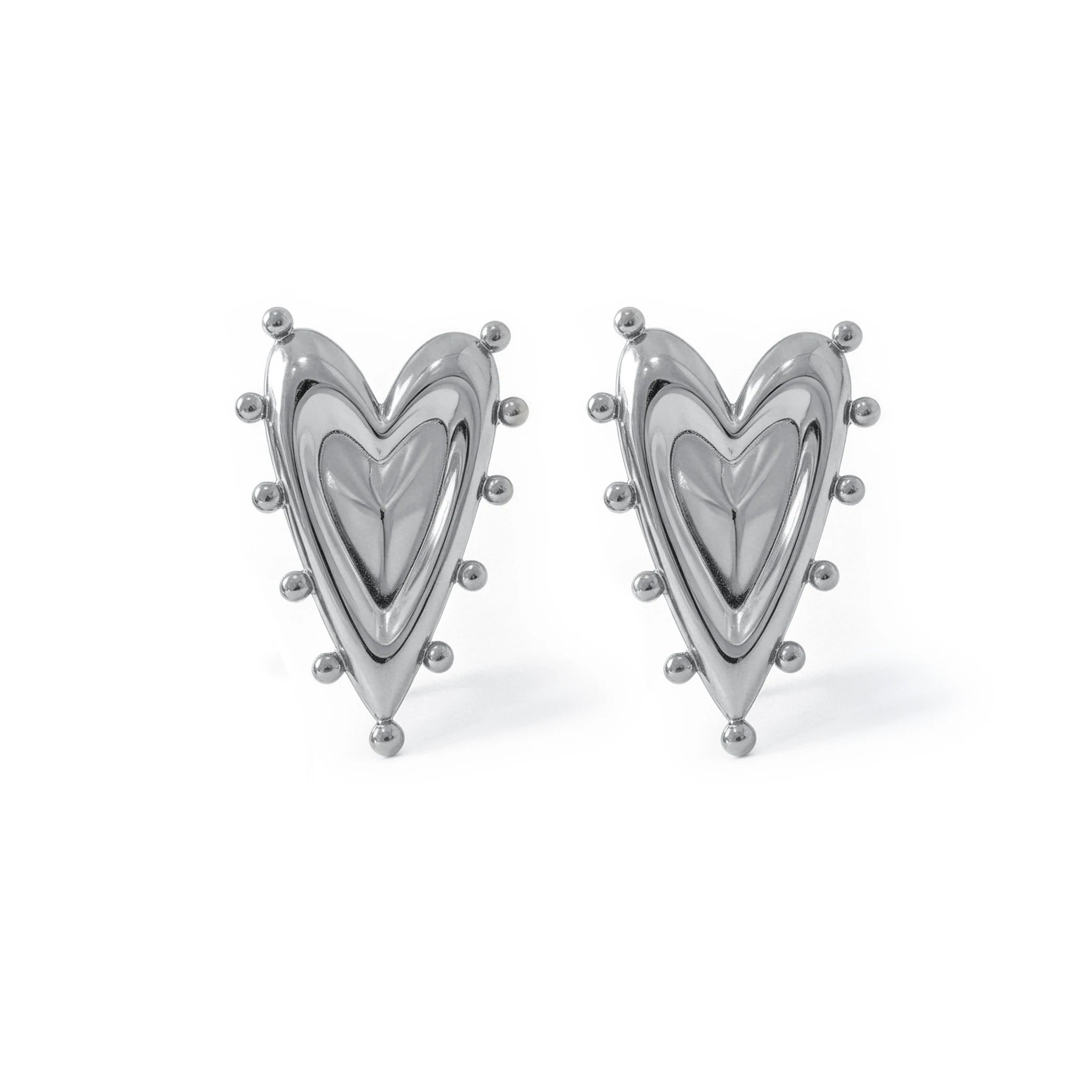 QIAOREN11789 Waterproof Stainless Steel Heart Stud Earrings 18K Gold Plated Studded Border Love Heart Jewelry US EU Gift