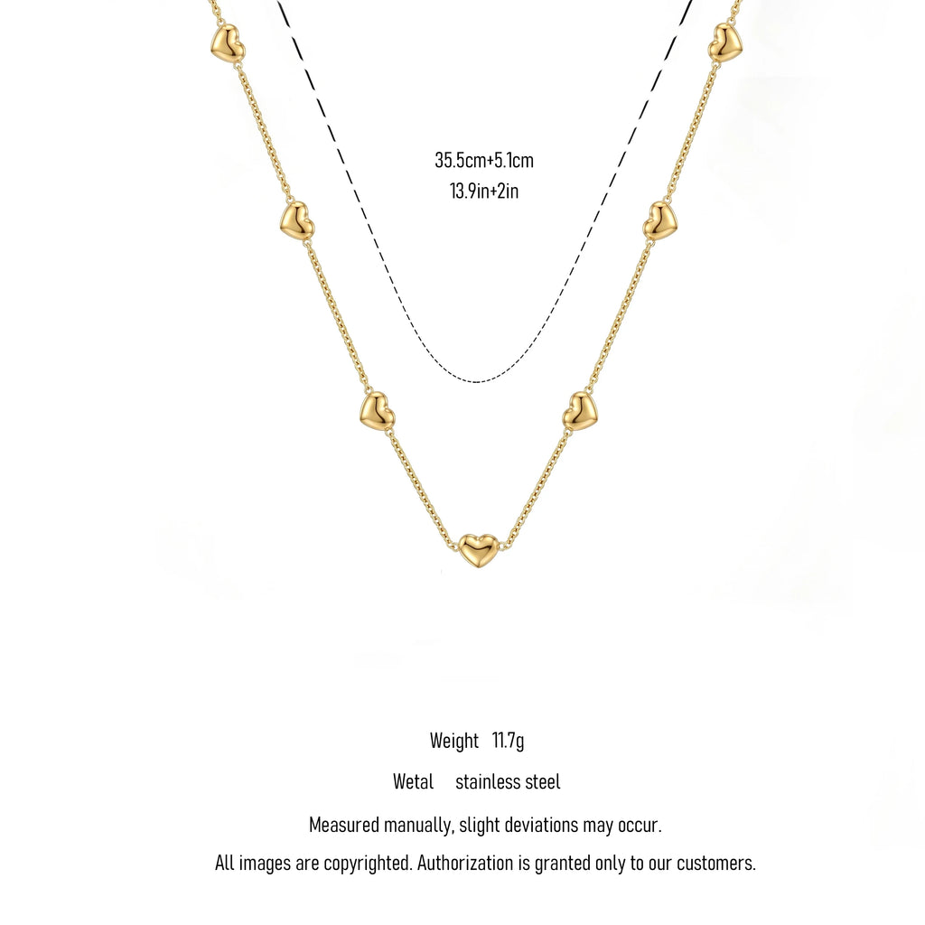 QIAOREN 11731Elegant Minimalist Multi Heart Necklace Gold Stainless Steel 3D Puffy Love Heart Station Jewelry Gift for Women
