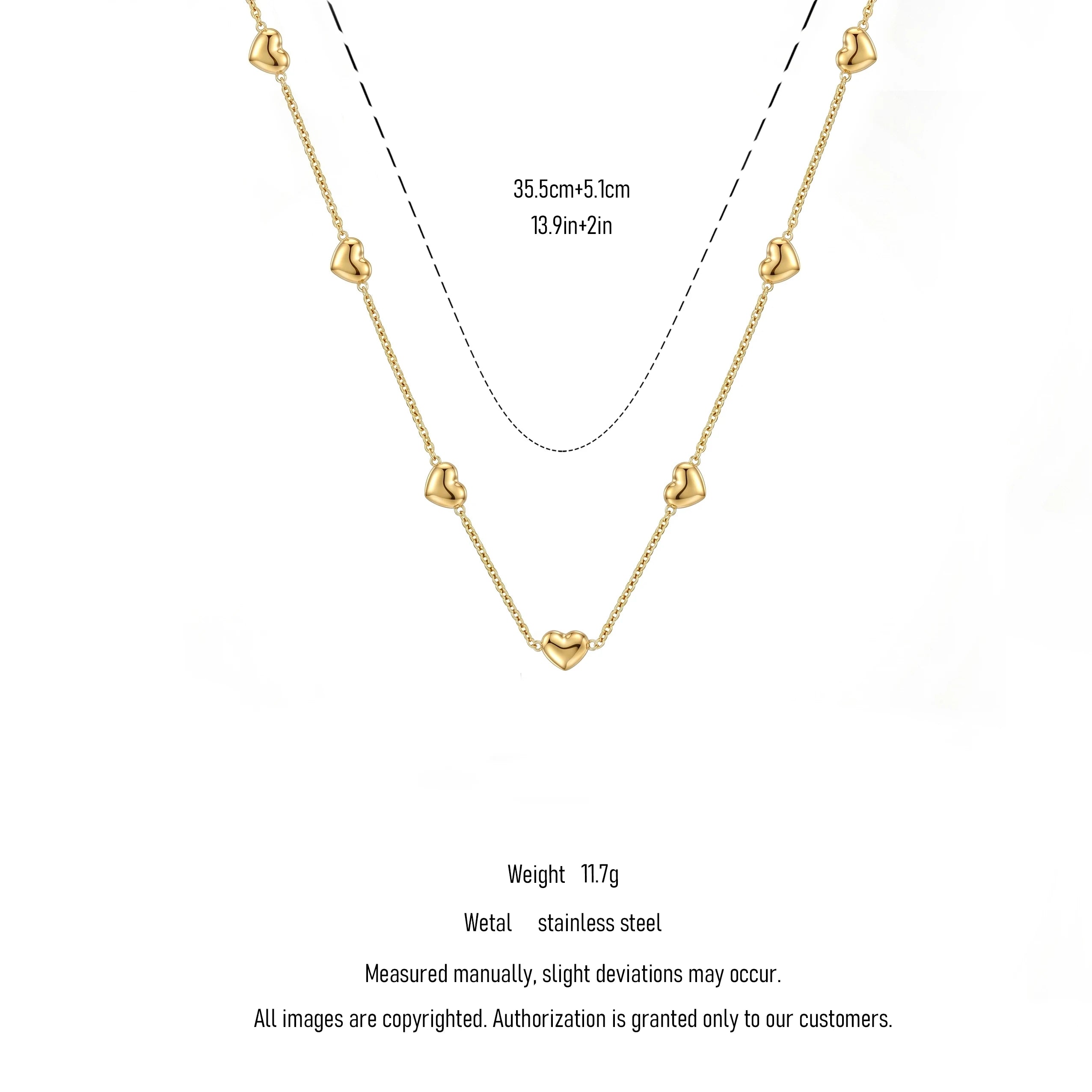 QIAOREN 11731Elegant Minimalist Multi Heart Necklace Gold Stainless Steel 3D Puffy Love Heart Station Jewelry Gift for Women