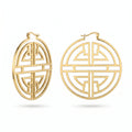 QIAOREN 11186 Vintage Chinese Style Hoop Earrings Gold Stainless Steel Hollow Geometric Statement Earrings for Women