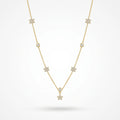 QIAOREN 13511 Shiny Star Crystal Station Necklace with Multi Size Six-pointed Star & Round Zircon Charms Necklace