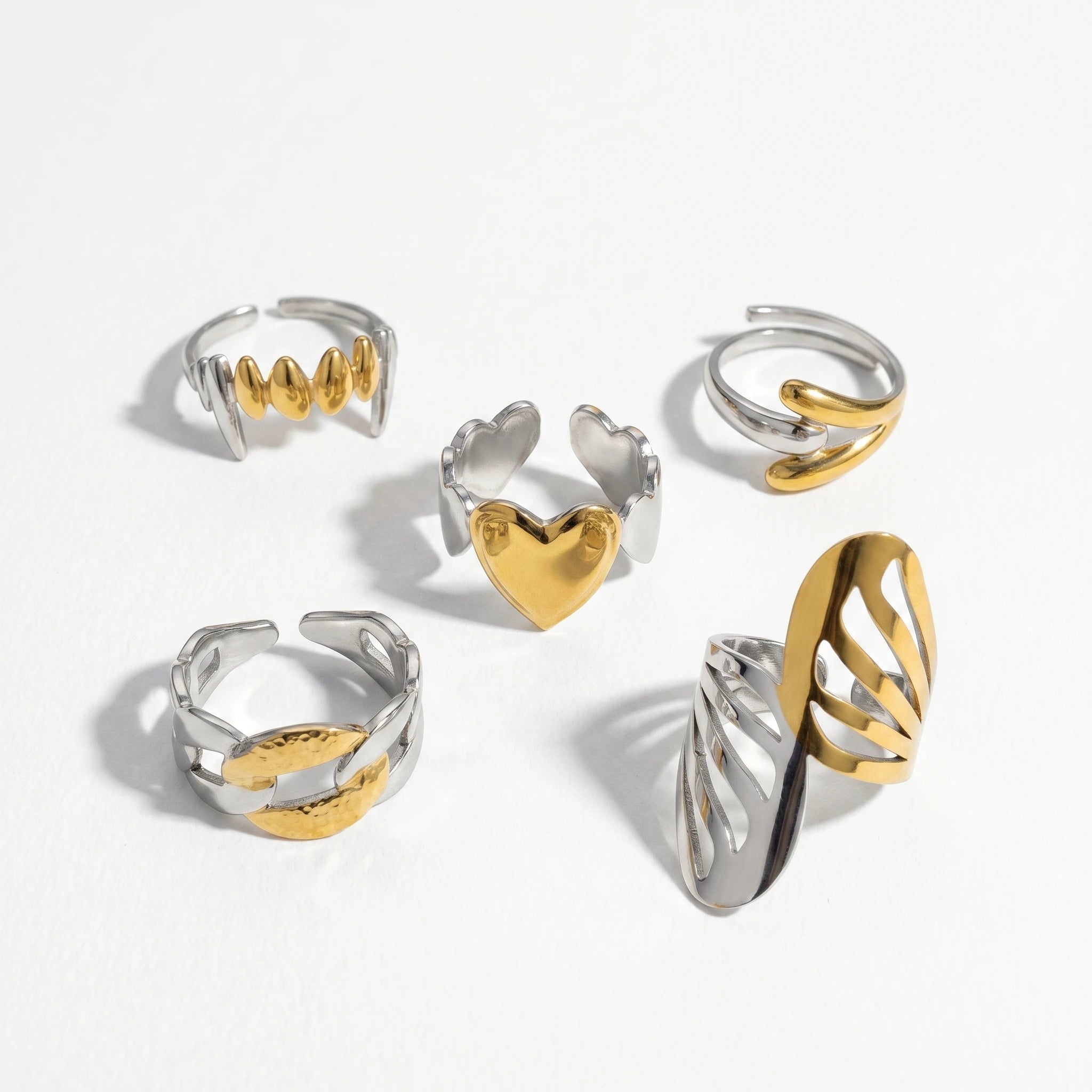 QIAOREN 13016-20 Gold Silver Plated Adjustable Open Stack Ring Set for Women Minimalist Geometric Statement Rings