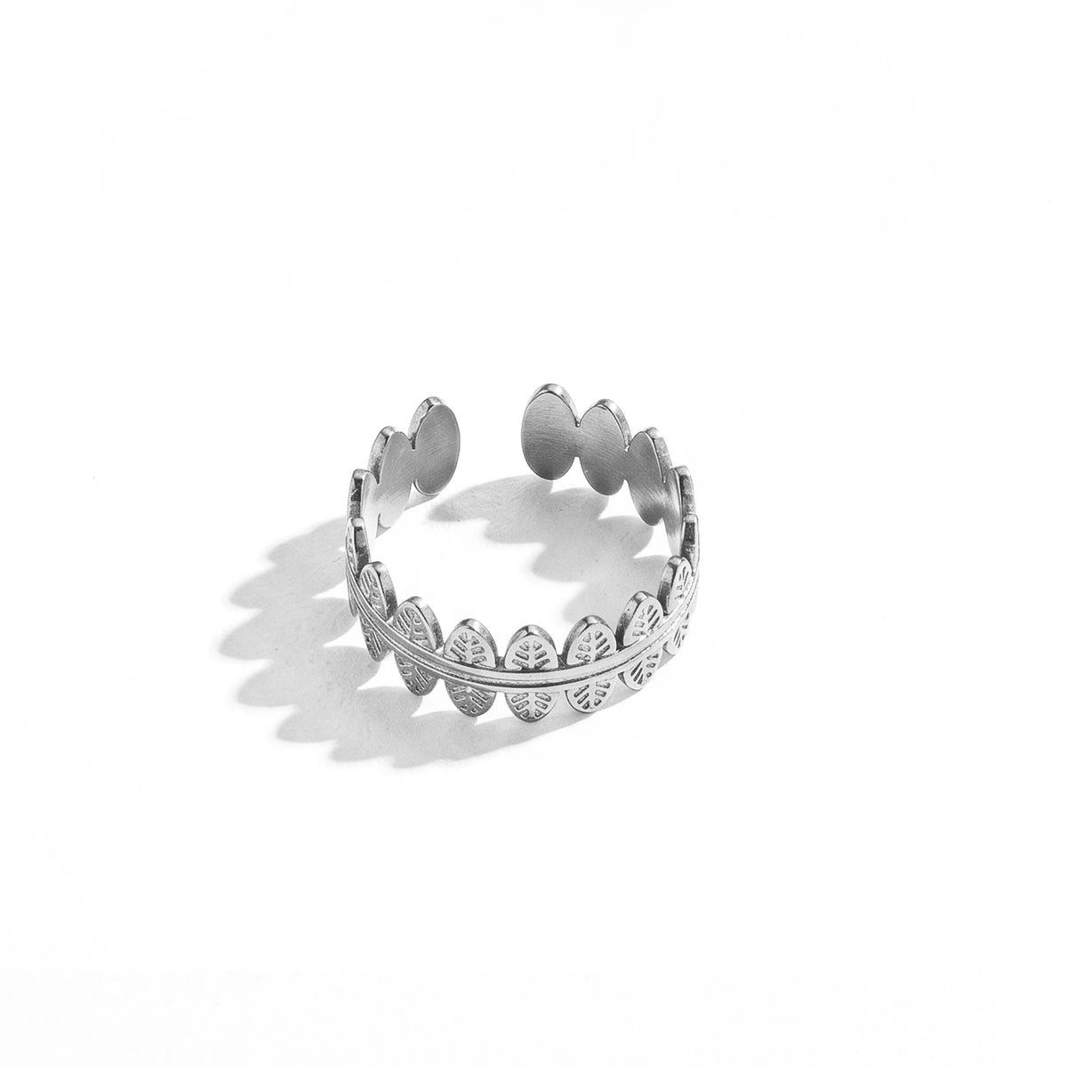 QIAOREN Stainless Steel PVD Gold Adjustable Open Rings Mixed Flower Leaf Geometric Hollow Stack Finger Jewelry For Women