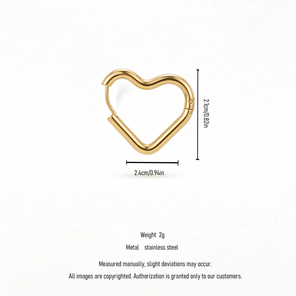 QIAOREN 12595 Smooth Thick Tube Hollow Heart Huggie Hoop Earrings PVD 18K Gold Stainless Steel Hypoallergenic Love Ear Buckle