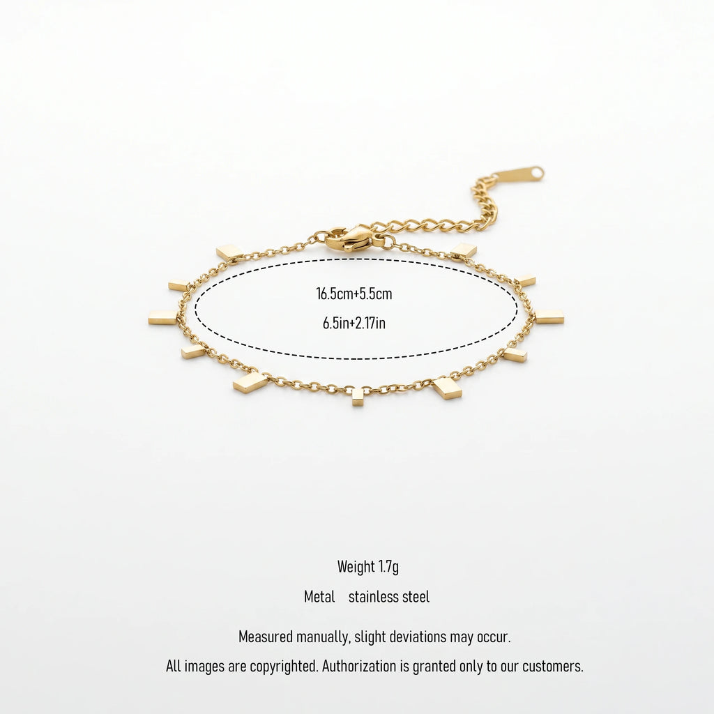 QIAOREN 13283 Gold Plated Stainless Steel Geometric Bar Charm Bracelet Minimalist Dangle Chain Bracelet for Women