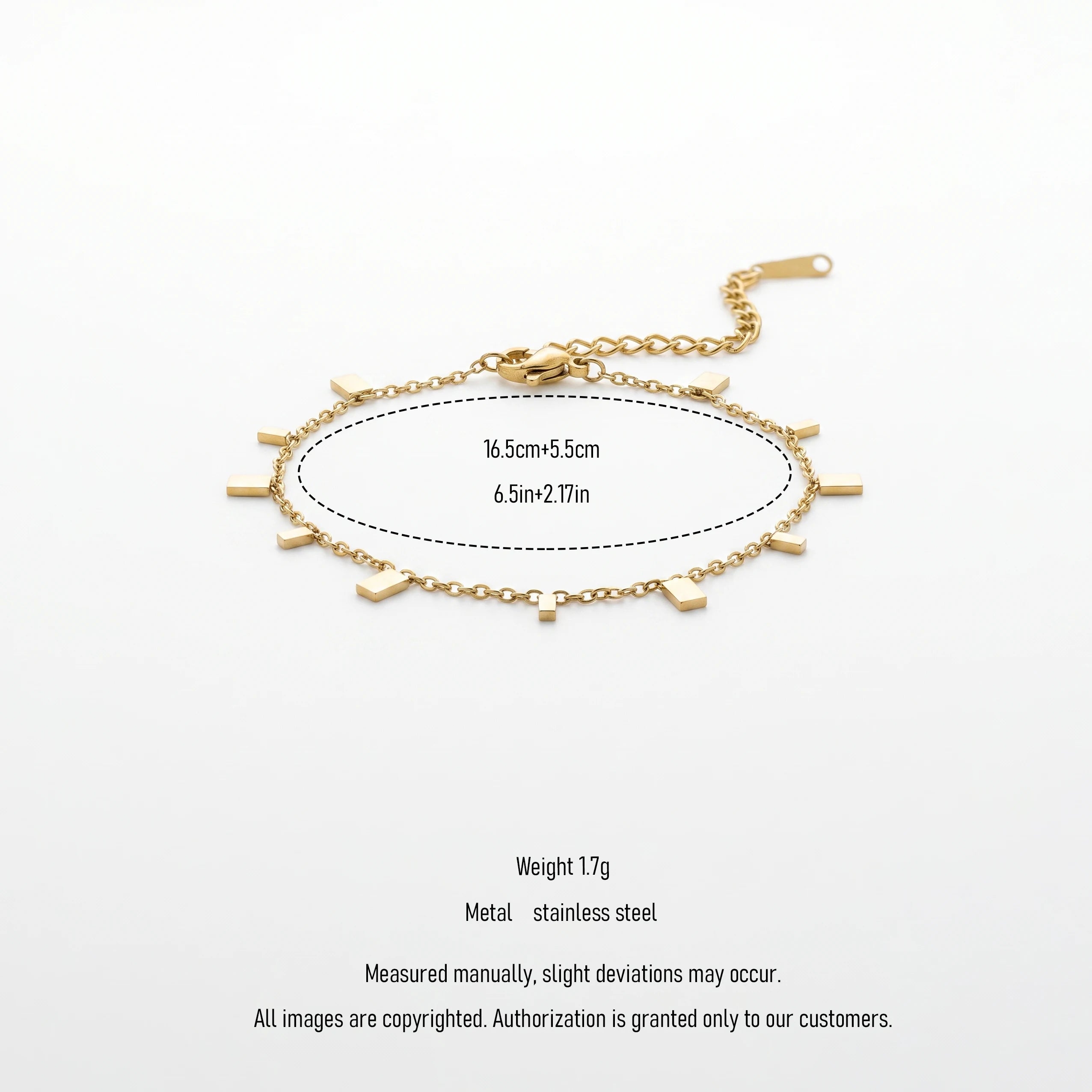 QIAOREN 13283 Gold Plated Stainless Steel Geometric Bar Charm Bracelet Minimalist Dangle Chain Bracelet for Women