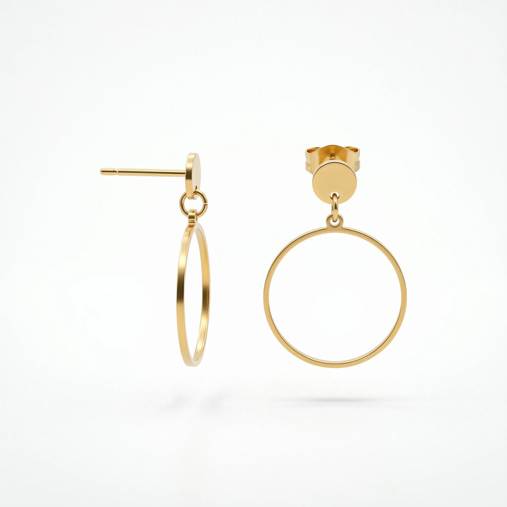 QIAOREN 10835 Waterproof Stainless Steel Circle Hoop Earrings Gold Plated Minimalist Jewelry