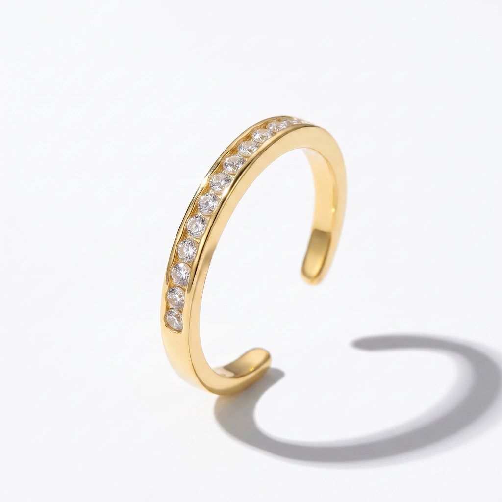 QIAOREN 1702452 Adjustable Stainless Steel Toe Ring Gold CZ Rhinestone Minimalist Foot Jewelry Summer Beach Fashion