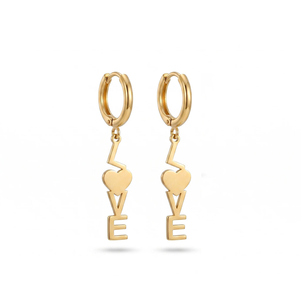 QIAOREN 11870  Gold LOVE Letter Huggie Hoop Earrings Stainless Steel Heart Initial Dangle Earrings Valentine Gift for Women US