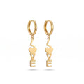 QIAOREN 11870  Gold LOVE Letter Huggie Hoop Earrings Stainless Steel Heart Initial Dangle Earrings Valentine Gift for Women US