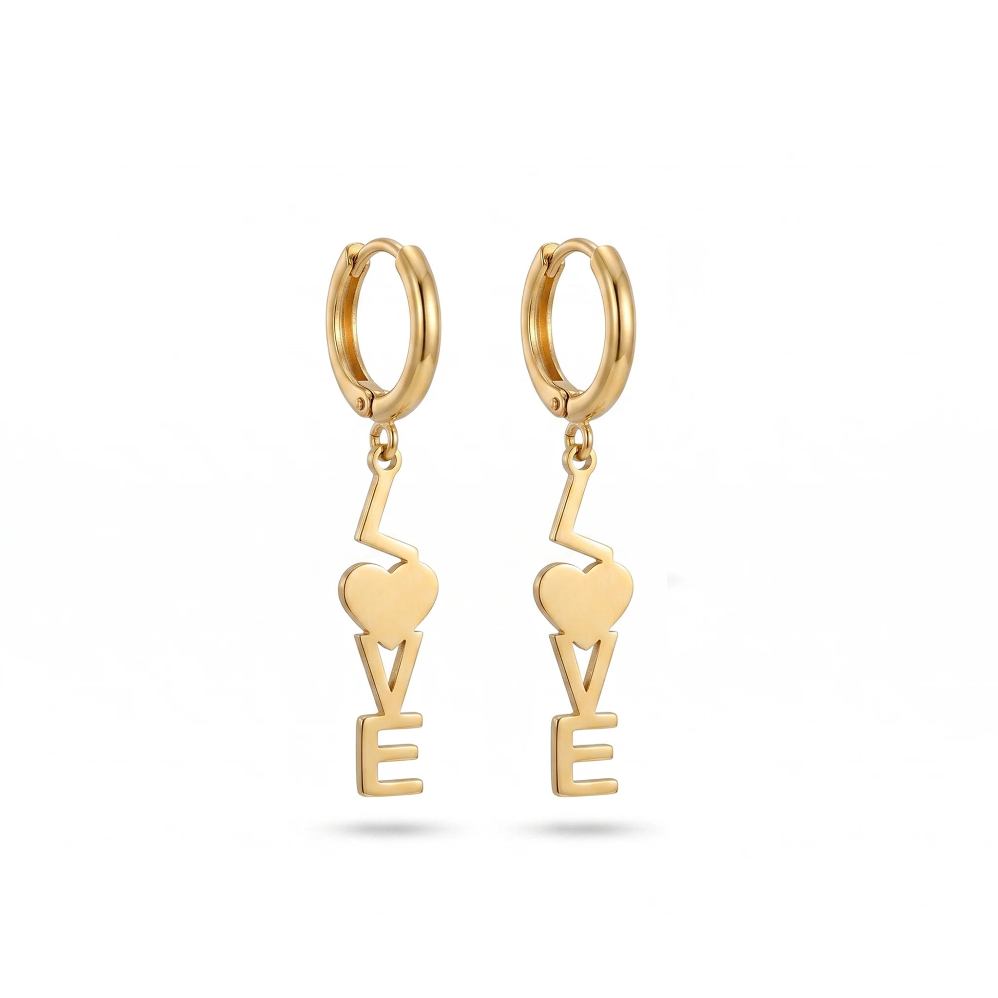 QIAOREN 11870  Gold LOVE Letter Huggie Hoop Earrings Stainless Steel Heart Initial Dangle Earrings Valentine Gift for Women US
