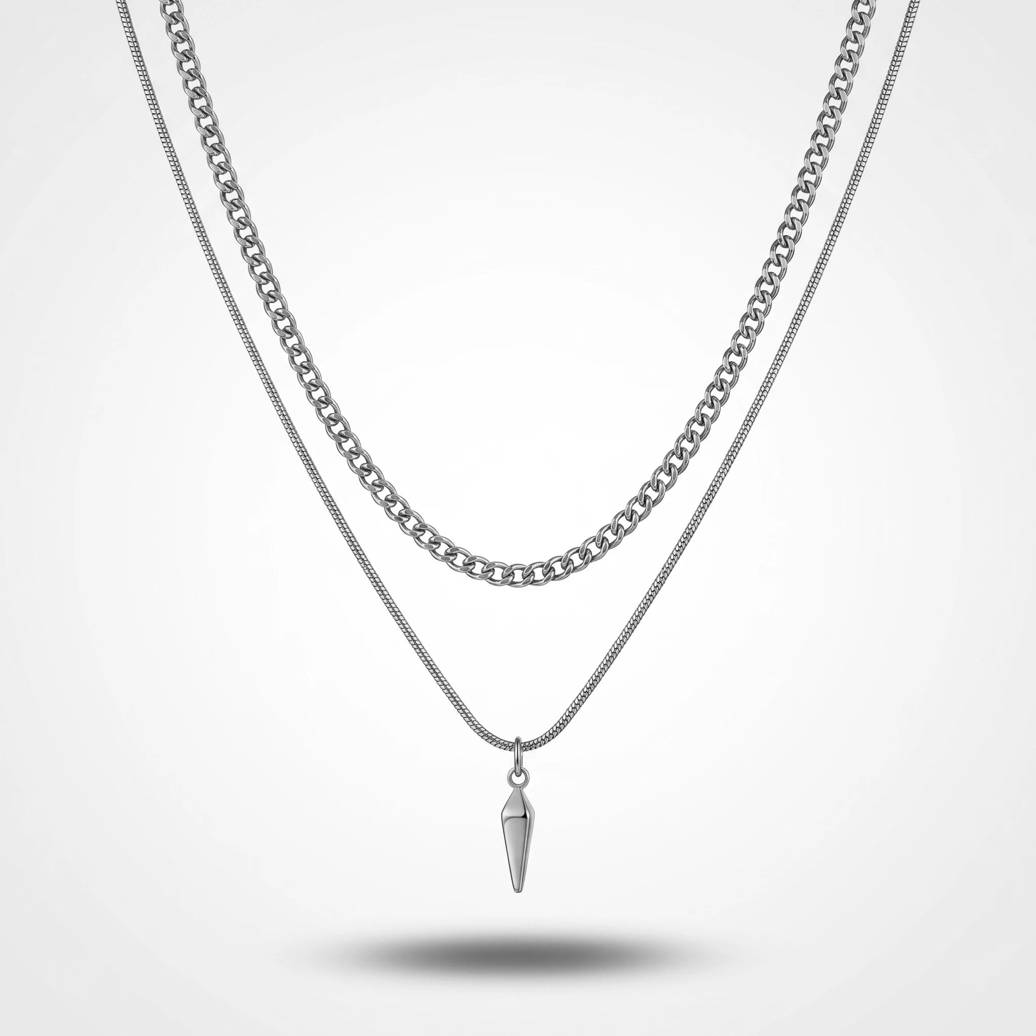 QIAOREN 10794 Layered Chain Spike Pendant Necklace 18K Gold Plated Stainless Steel Waterproof Non-Tarnish Unisex Gift Jewelry