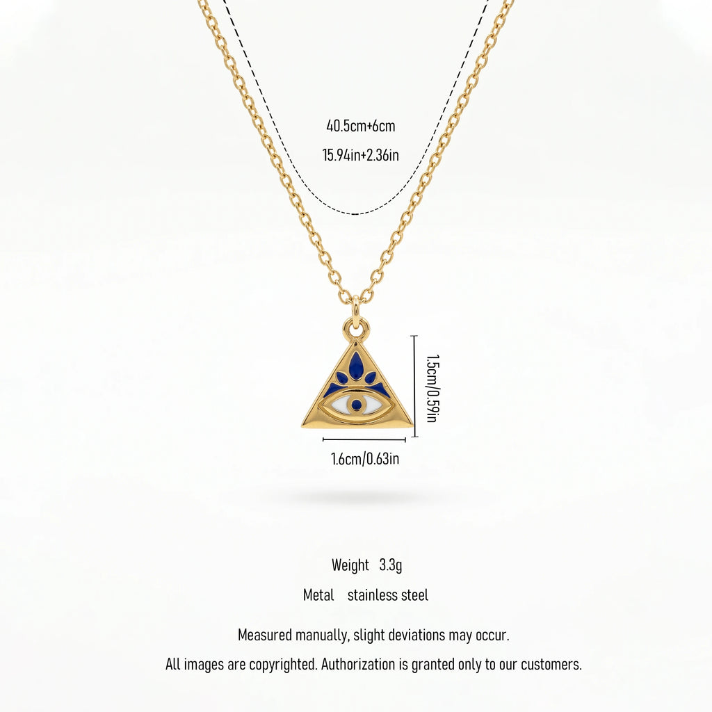 QIAOREN 12818 Waterproof 18K Gold Blue Enamel Triangle Necklace Surgical Steel Non Fading Spiritual Charm Jewelry Gift