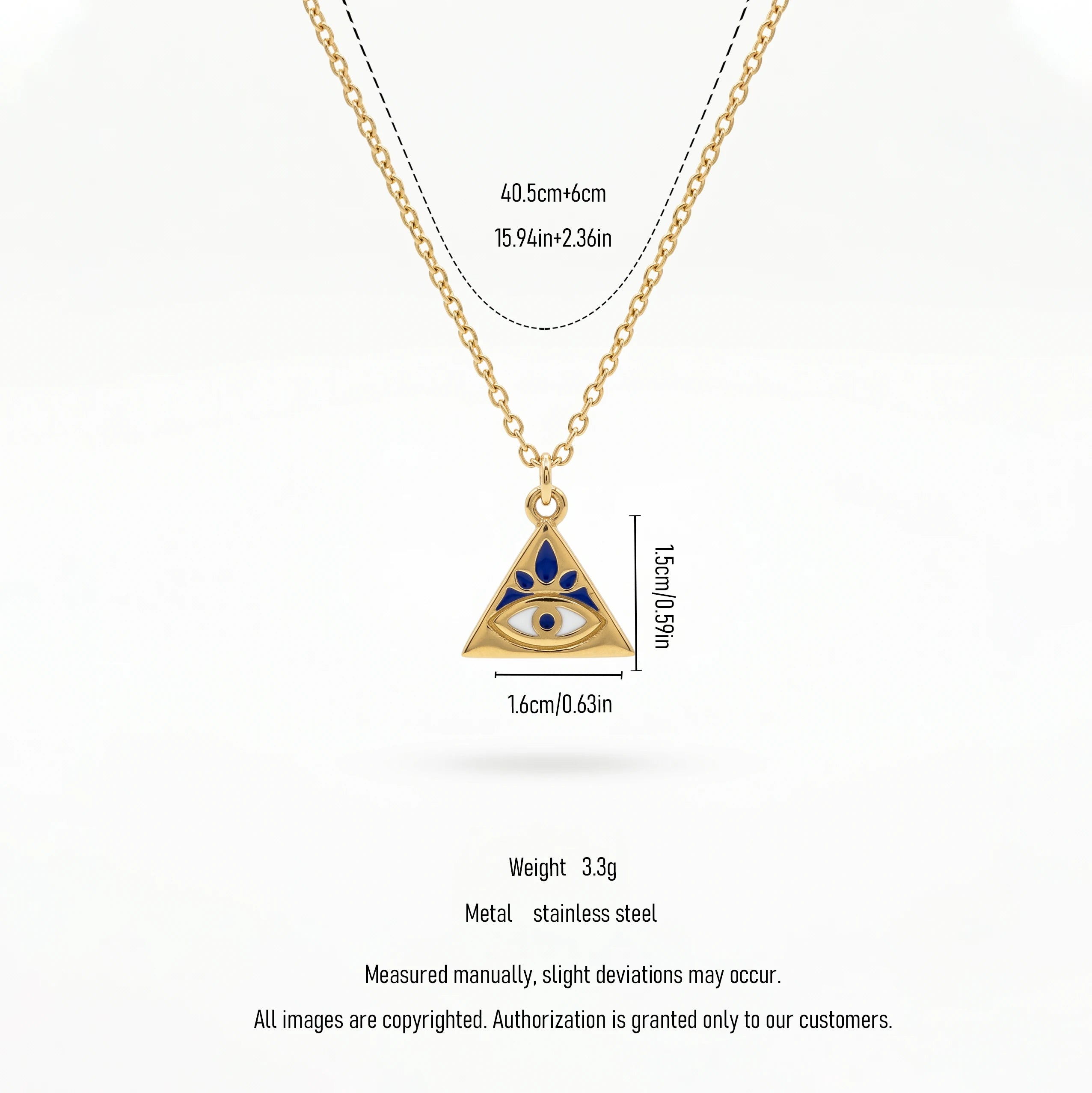 QIAOREN 12818 Waterproof 18K Gold Blue Enamel Triangle Necklace Surgical Steel Non Fading Spiritual Charm Jewelry Gift
