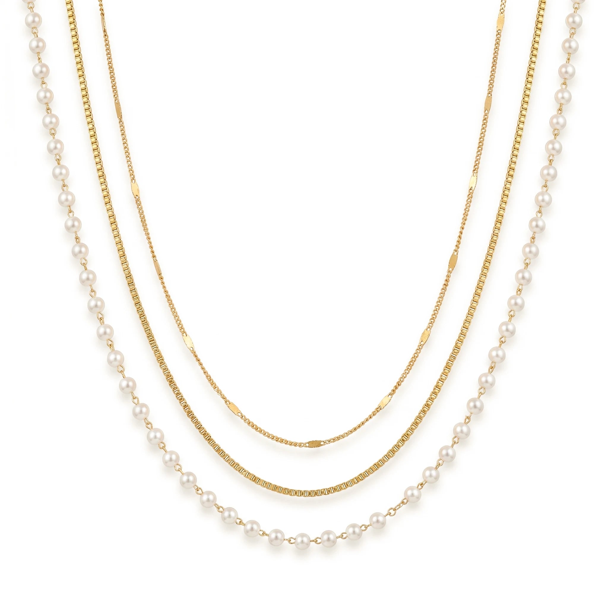 QIAOREN 11623 Tarnish Free 18K Gold Stainless Steel 3 Layered Waist Chain Pearl Beaded Body Chain for Women