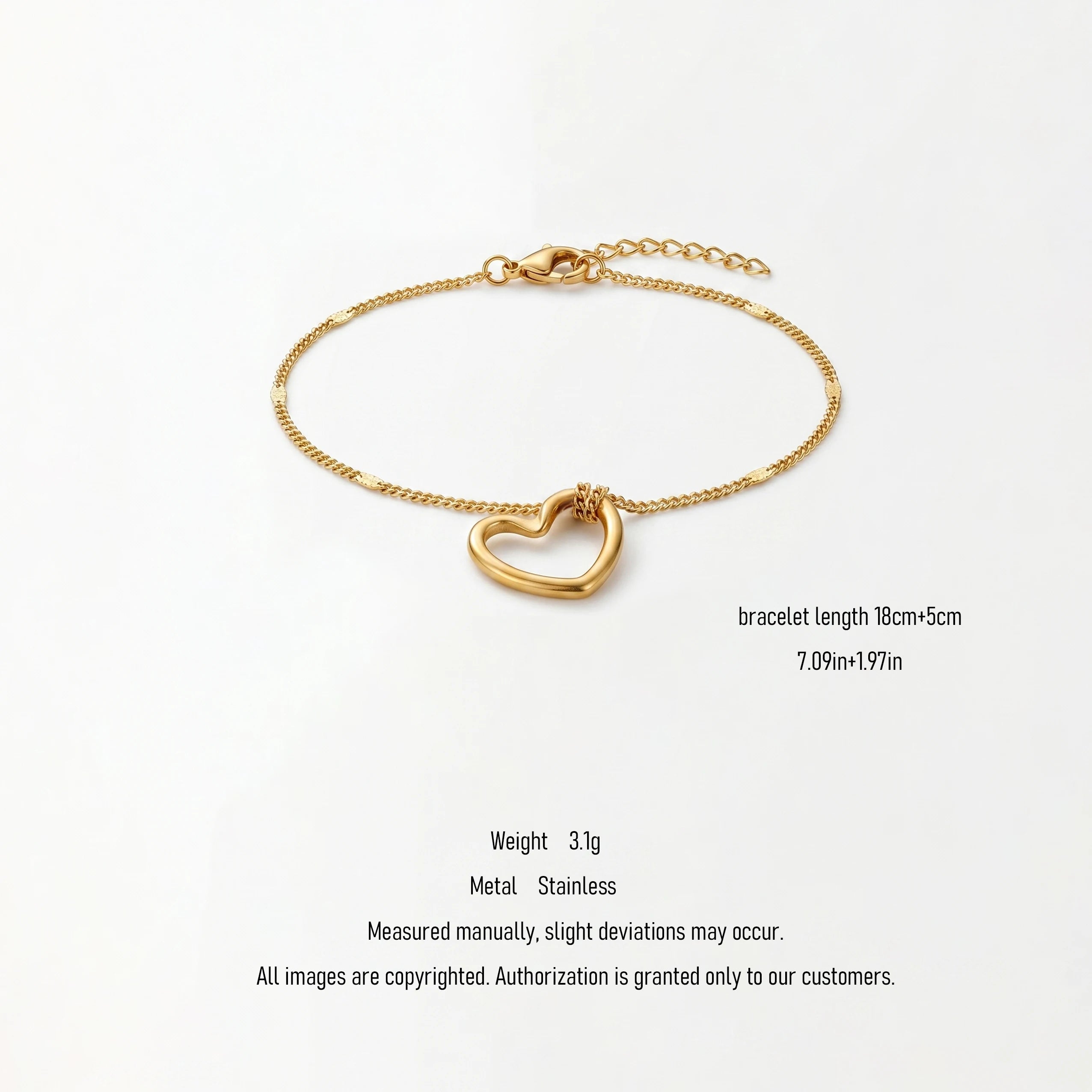 QIAOREN Hypoallergenic Waterproof Stainless Steel Bracelet Dainty Hollow Heart 18K Gold Plated Tarnish Free Fashion Jewelry