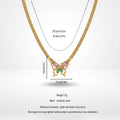 QIAOREN 14008 Wide Mesh Snake Chain Pendant Necklace with Hollow Butterfly Charm Inlaid Pink and Green Marquise CZ Stones