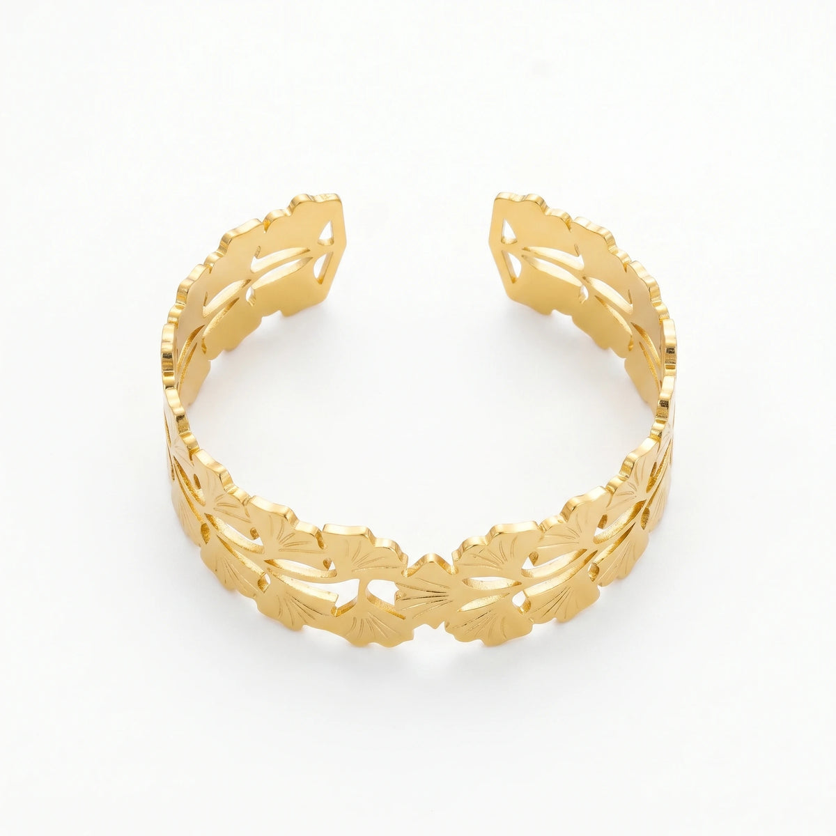 QIAOREN 12710 Boho Irregular Big Small Sculpted Flower Open Gold Bangle Stainless Steel Hollow Stackable Bracelet Wholesale