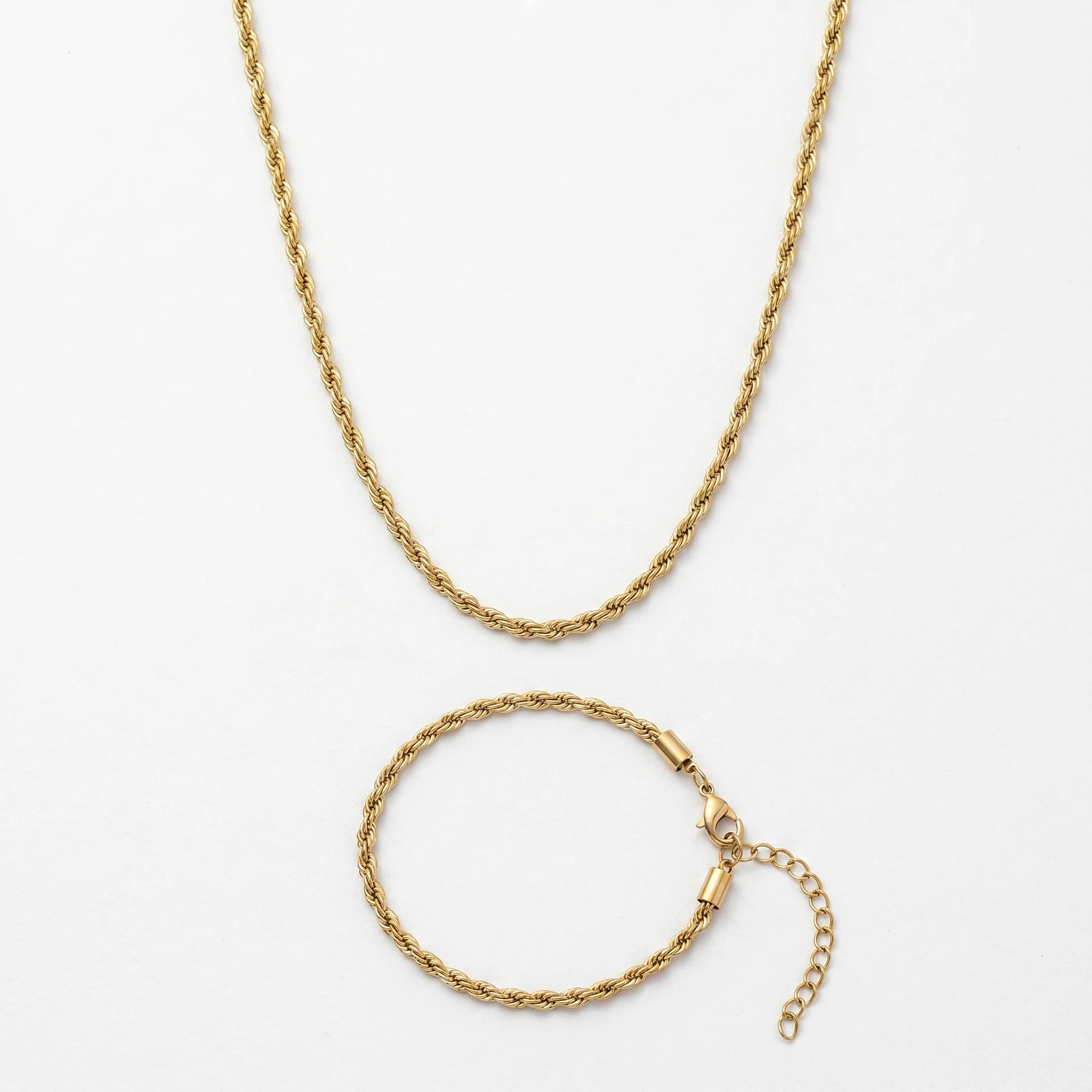 QIAOREN 11497 Minimalist Unisex Twisted Rope Chain Jewelry Set 18K Gold Plated Stainless Steel Daily Wear