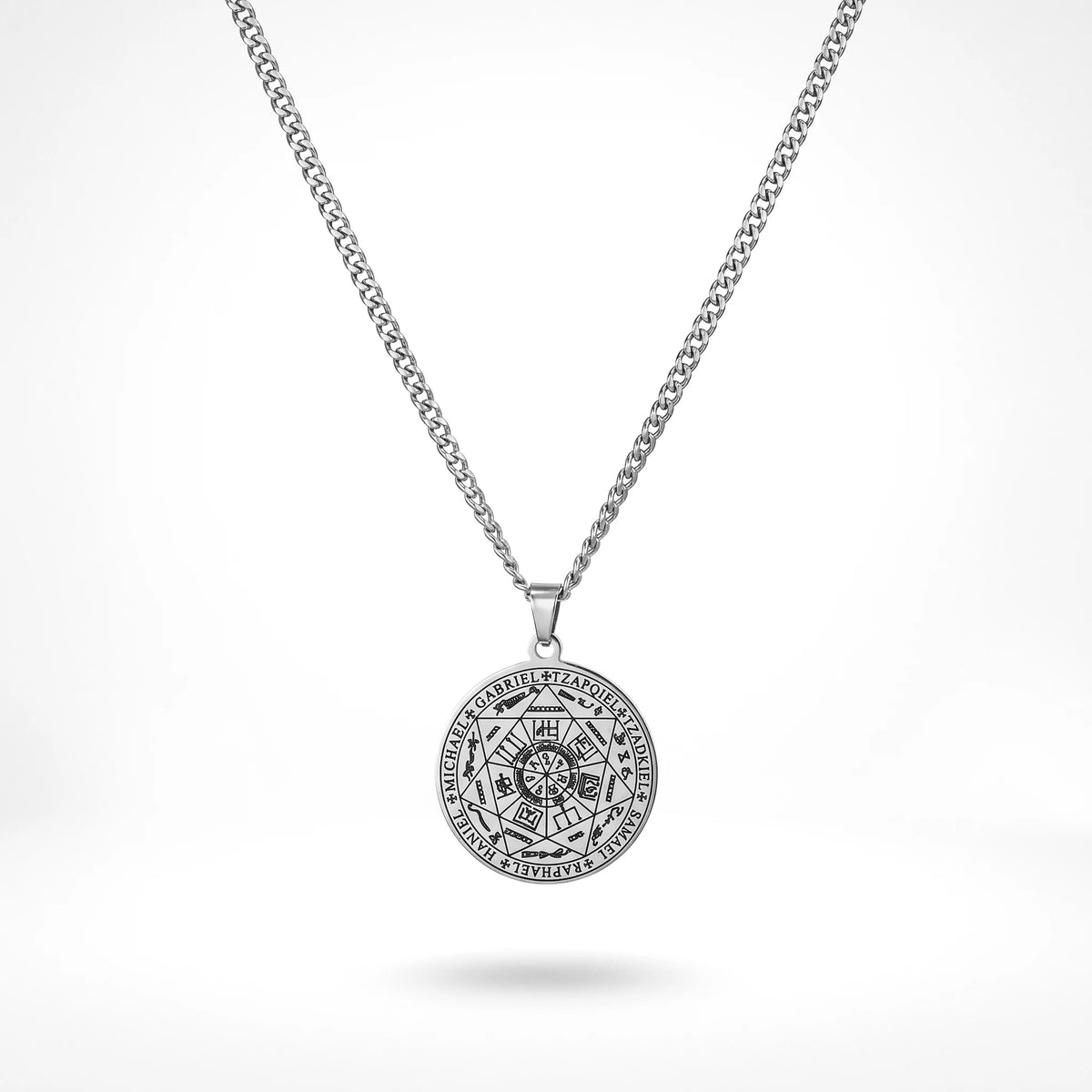 QIAOREN 11757 Anti-Tarnish 18K Gold Plated  Seven Archangel Stainless Steel Christian Solomon Pentagram Necklace