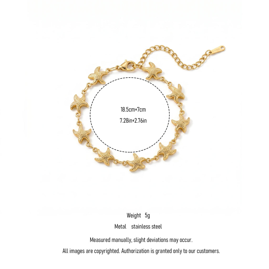 QIAOREN 12037USA Non Tarnish Stainless Steel Grainy Starfish Link Bracelet Adjustable Clasp Summer Coastal Style  Wear Jewelry