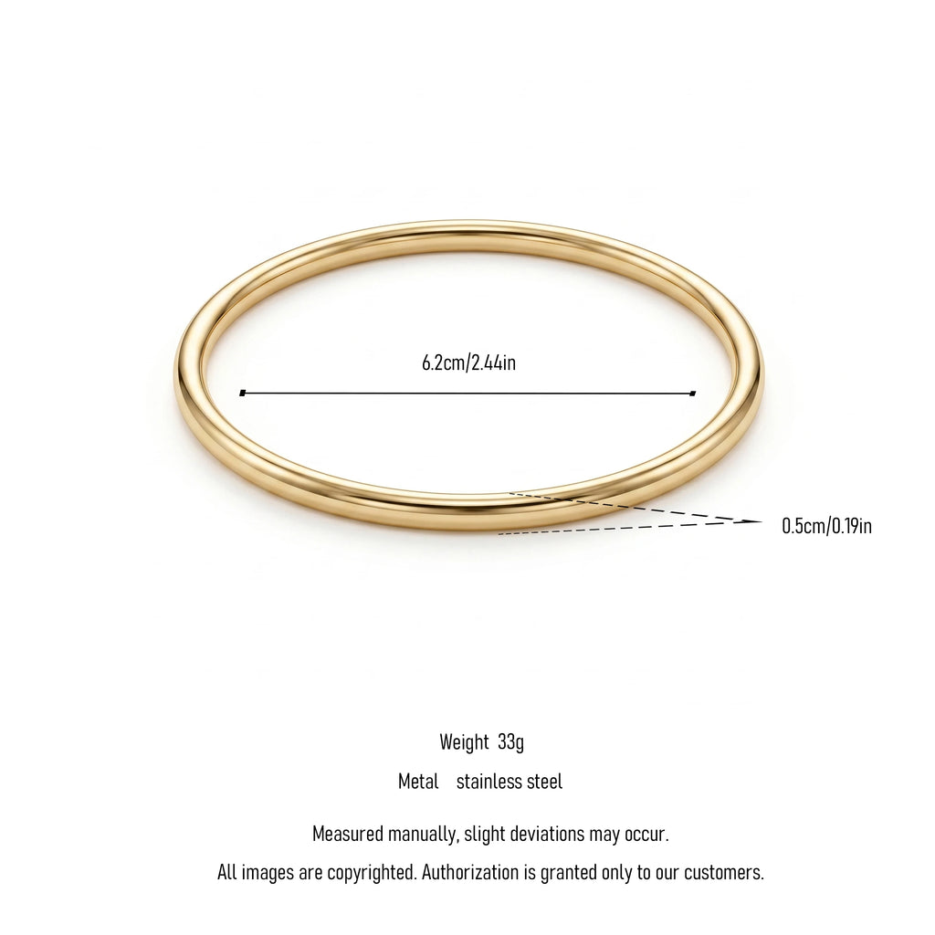 QIAOREN 12782 Stainless Steel Thick Polished Gold Round Bangle Plain Solid Minimal Stack Wrist Bracelet for Women