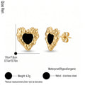 QIAOREN 14088-90 Stainless Steel Abstract Heart Stud Earrings Waterproof Hypoallergenic Gold Black Enamel Jewelry OEM ODM