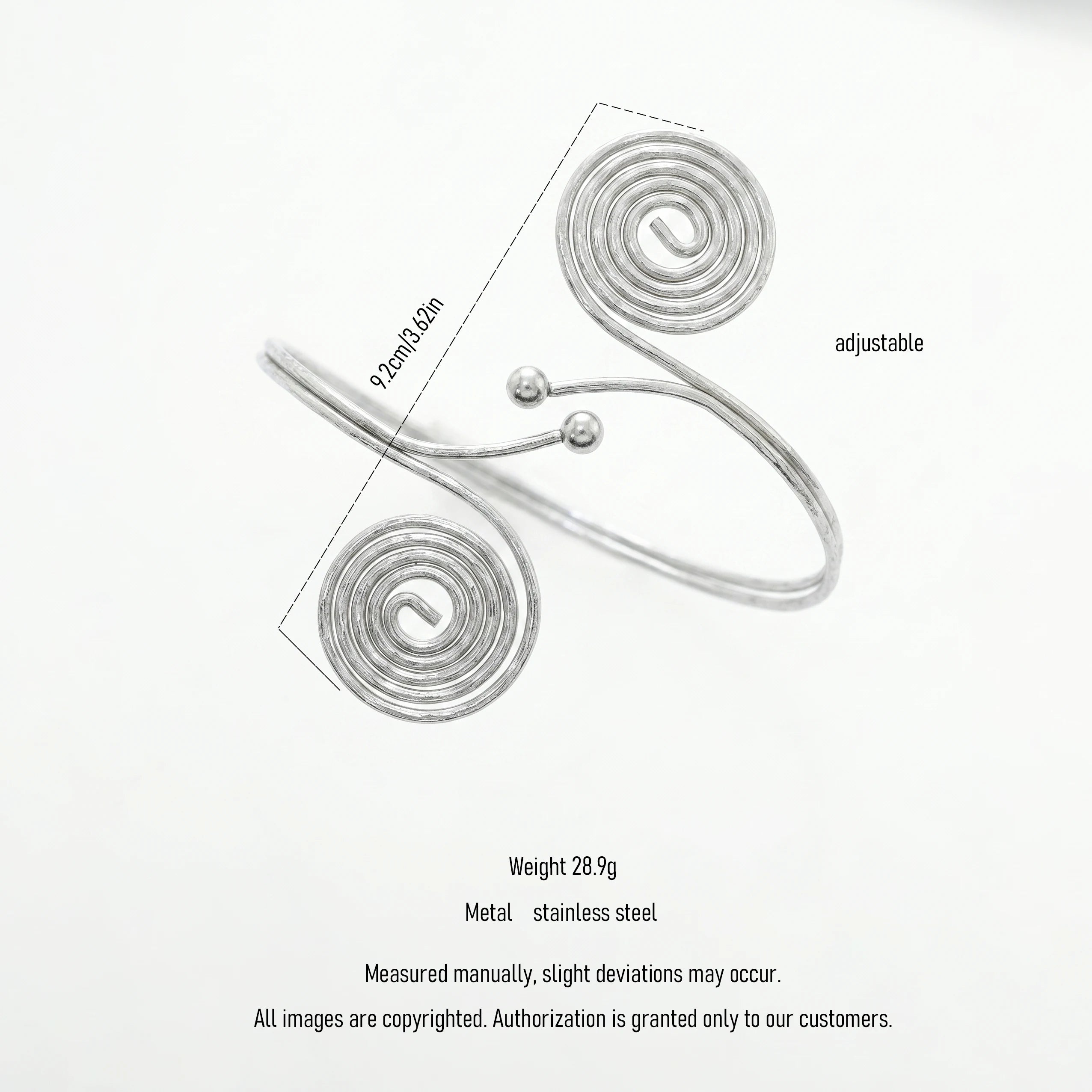 QIAOREN 12806 Stainless Steel Double Spiral Swirl Open Cuff Bangle Adjustable Silver Textured Wire Wrist Bracelet