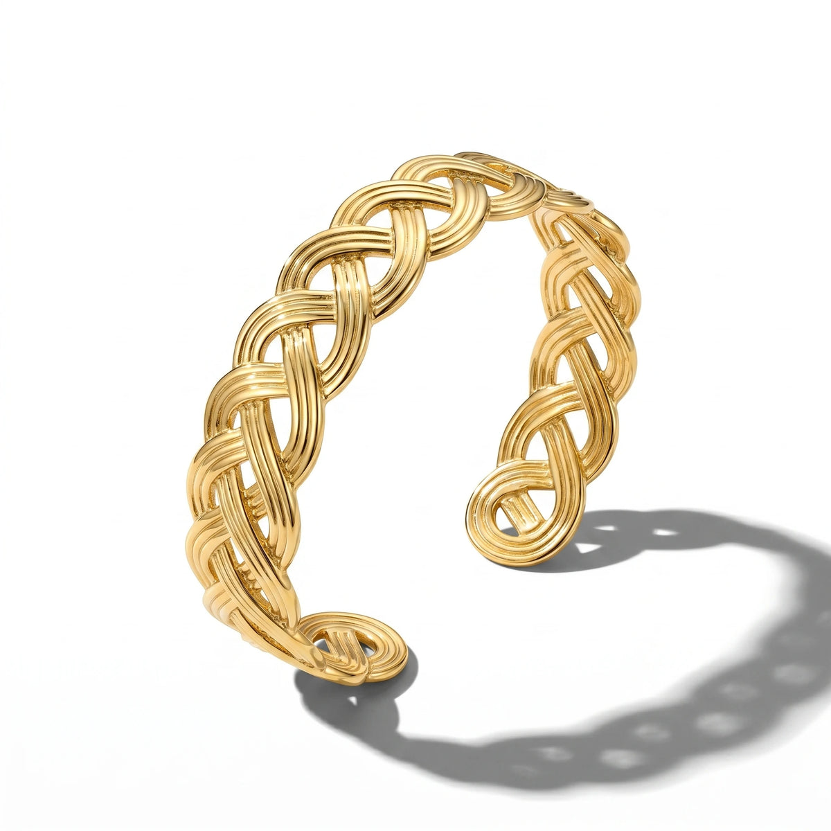 QIAOREN 12727 Vintage Celtic Twisted Woven Wide Cuff Bangle Hypoallergenic Stainless Steel Gold Bracelet Birthday Gift