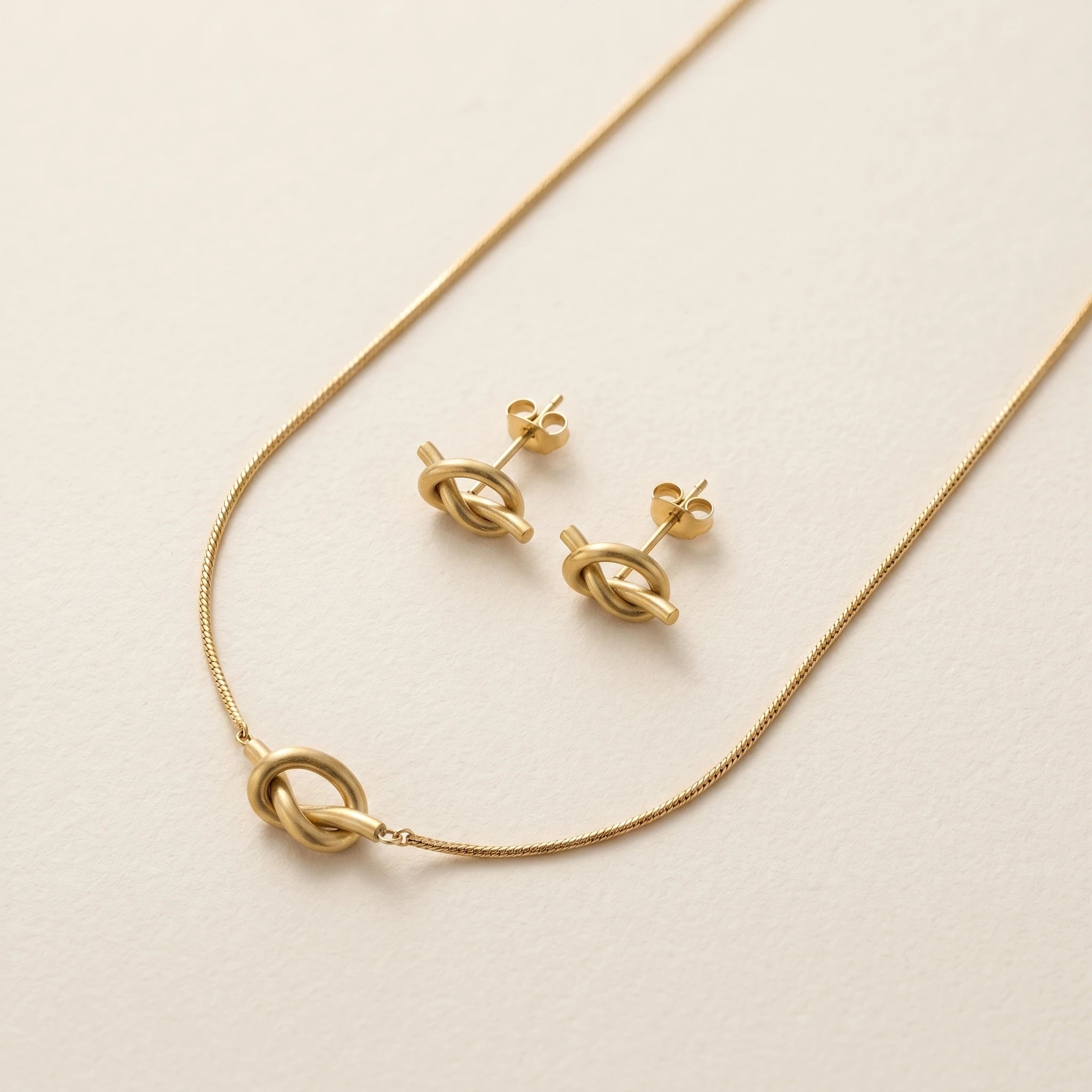 QIAOREN 11739 Boho Beach Love Knot Jewelry Set 18K Gold Stainless Steel Necklace & Earrings for Women