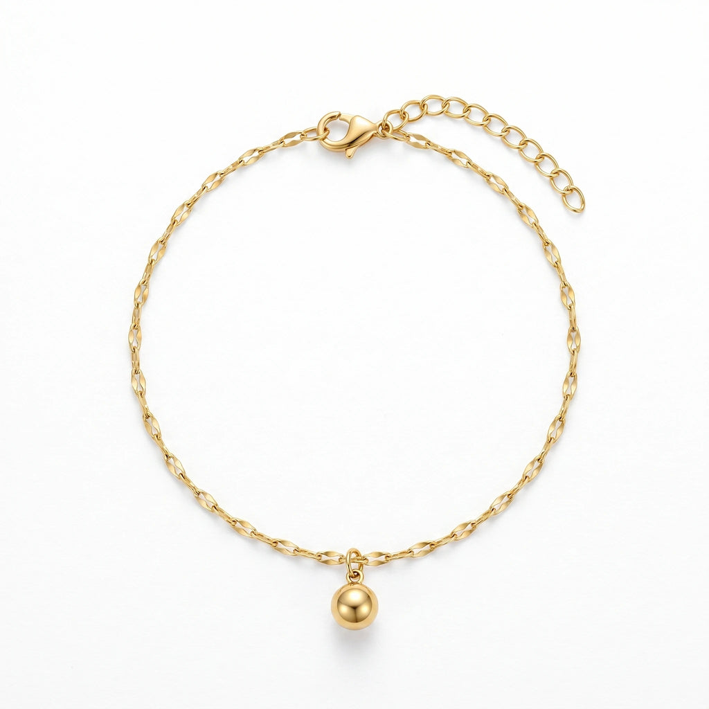 QIAOREN 11089 Stainless Steel Anklet for Women, Minimalist Ball Charm Link Chain ,Waterproof Summer Beach Jewelry Daily Wear
