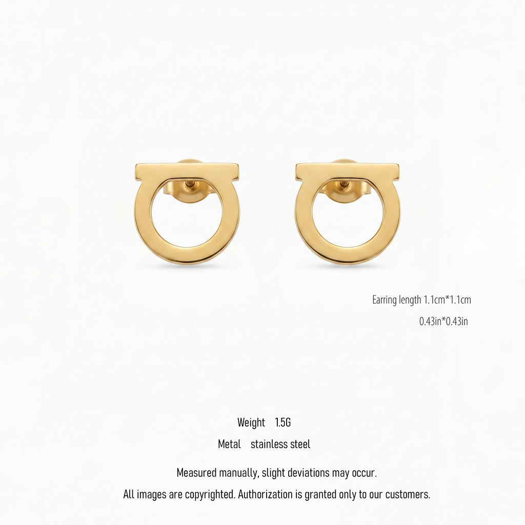 QIAOREN 10637 Anti Tarnish Stainless Steel D Shape Stud Earrings Gold Plated for Women